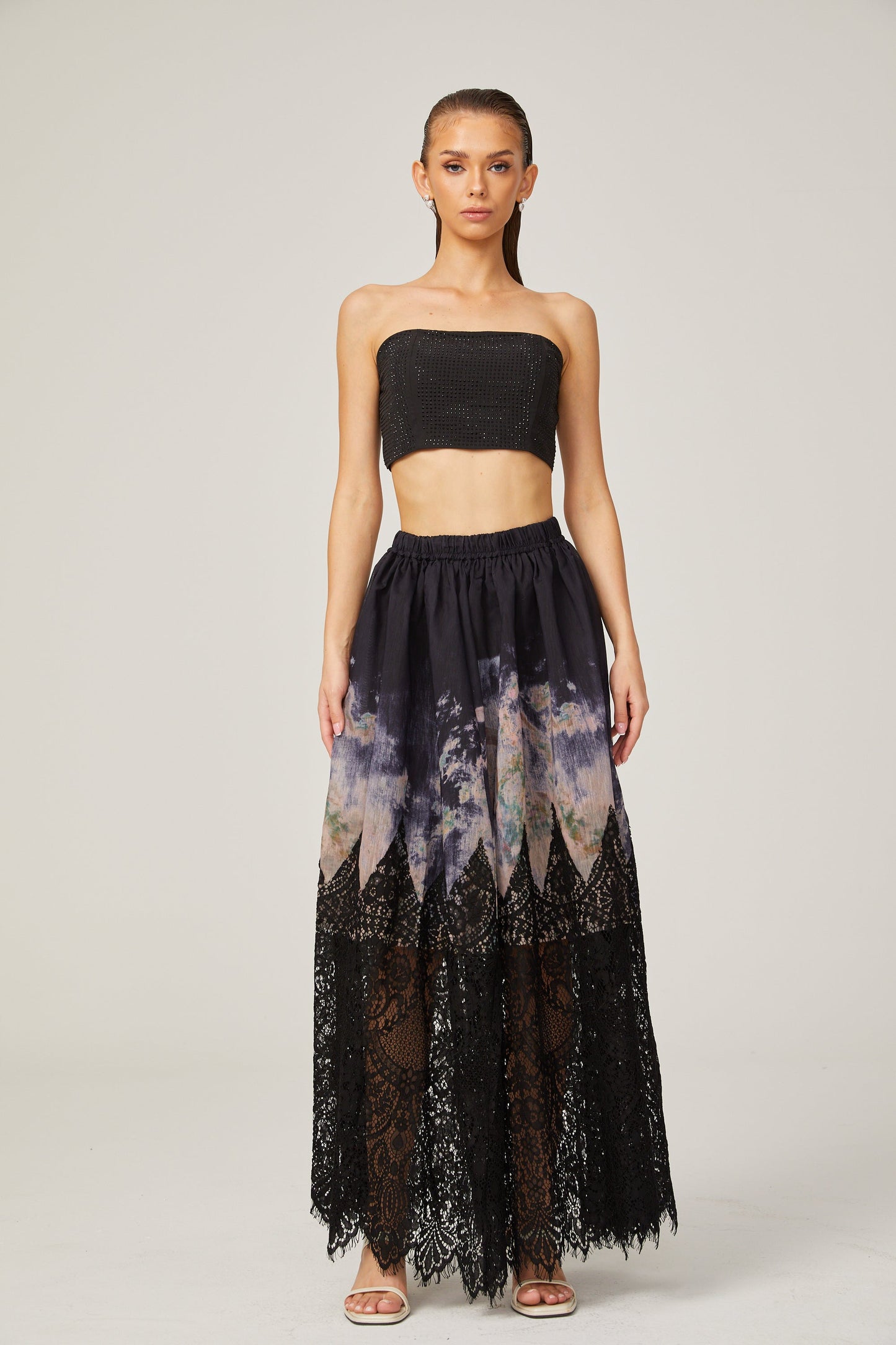 Céline graphic scallop-trim skirt in Black