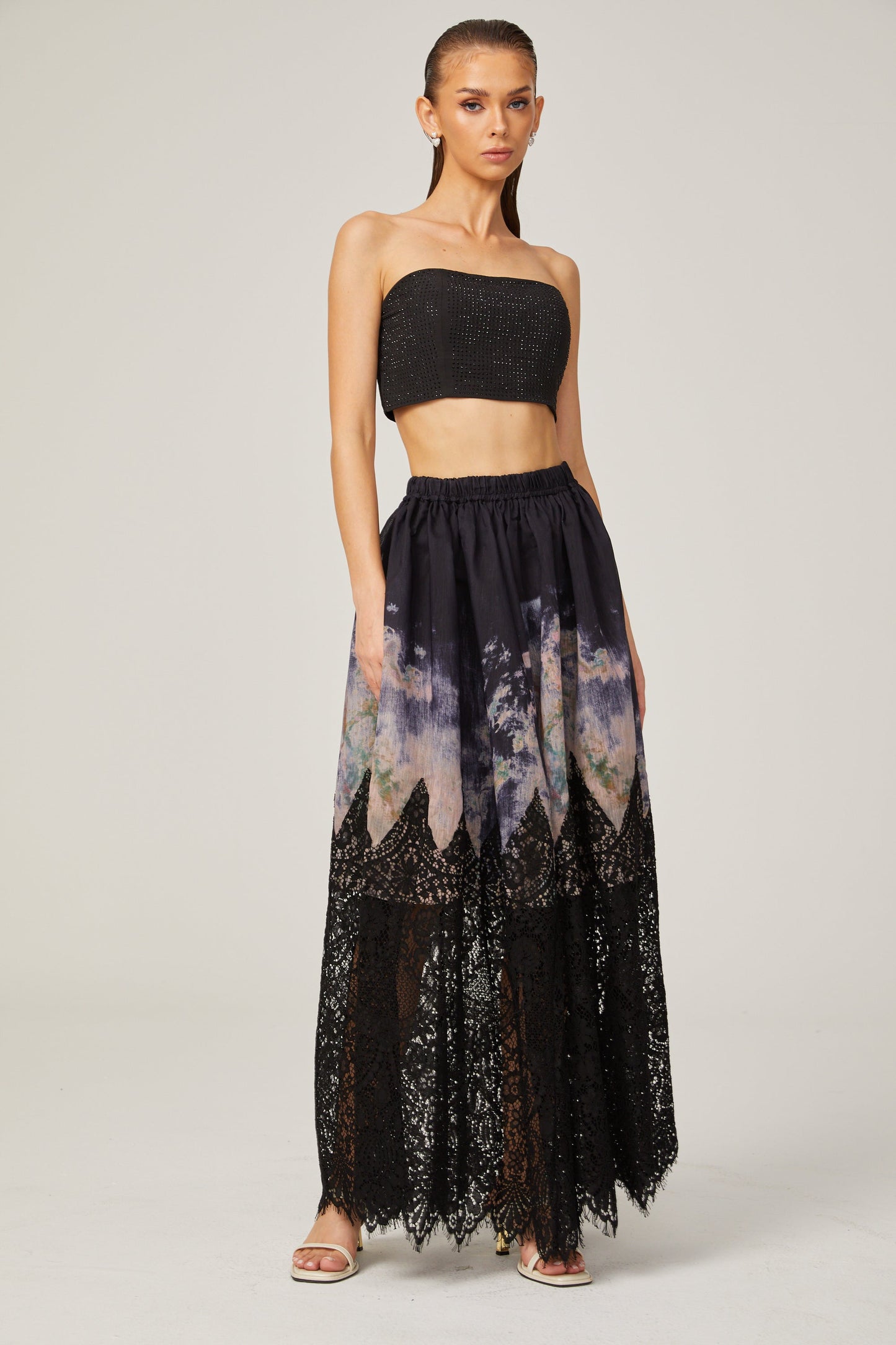 Céline graphic scallop-trim skirt in Black