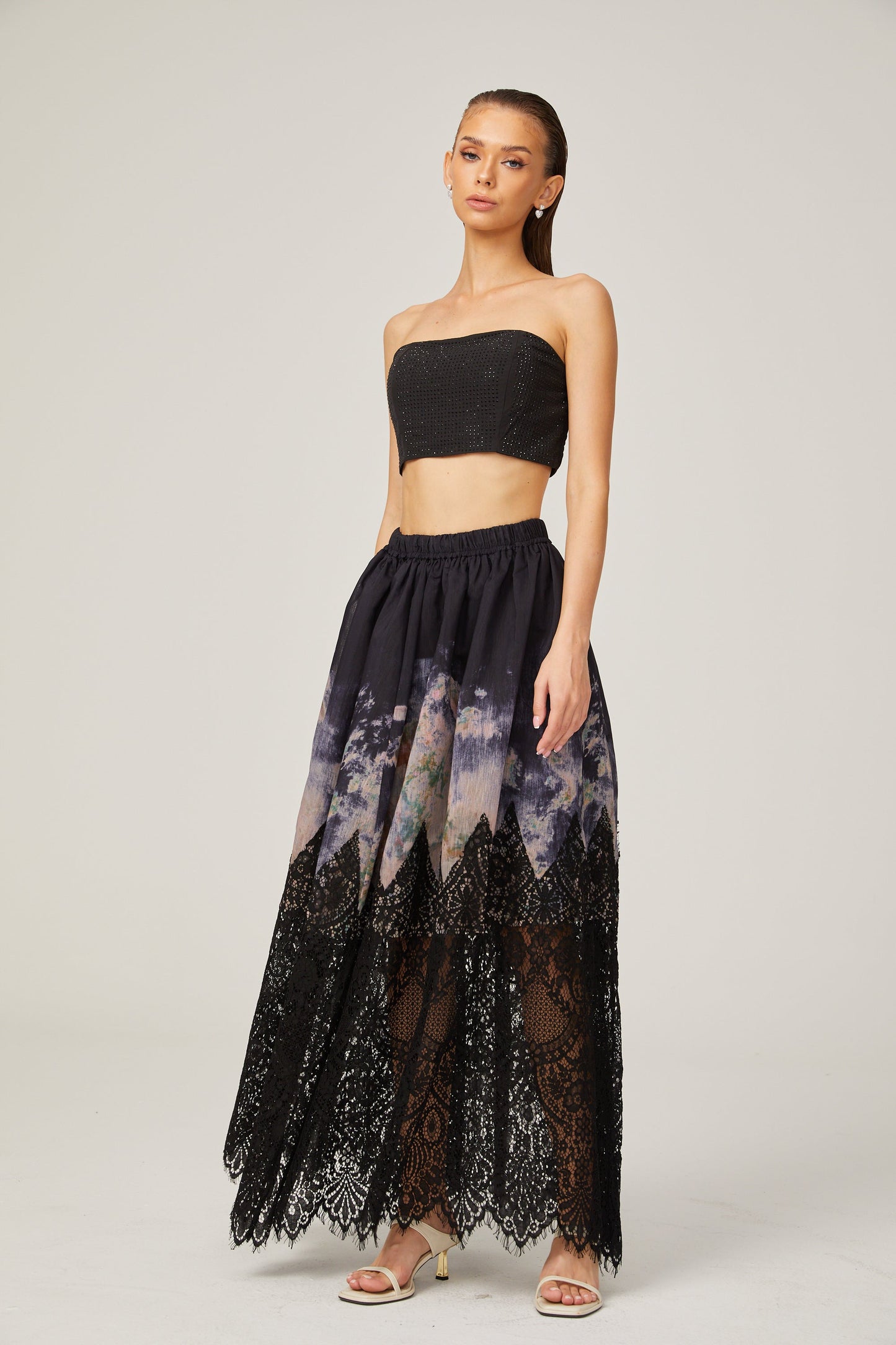 Céline graphic scallop-trim skirt in Black