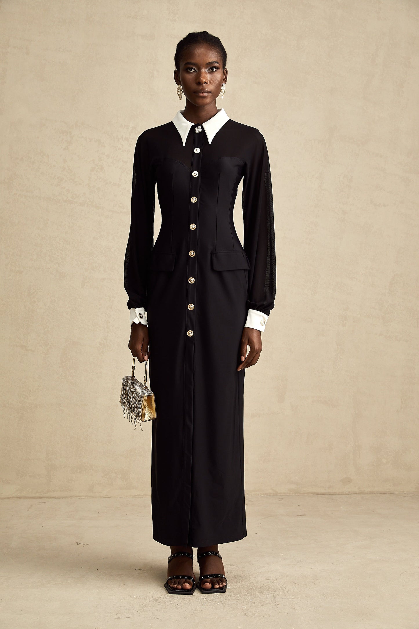 Cyrielle contrast-color semi-sheer maxi dress