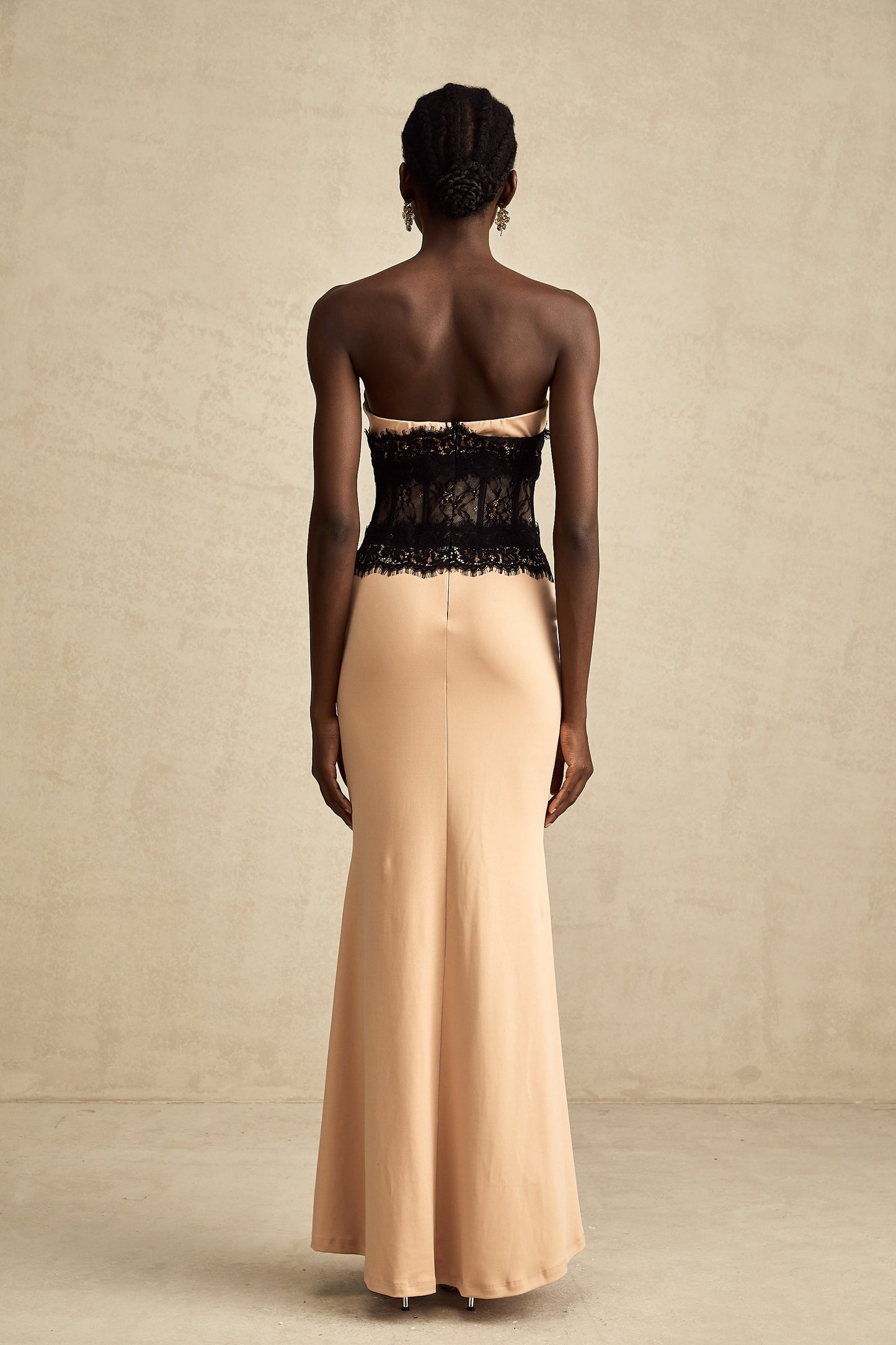 Delphine lace-panel off-shoulder corset maxi dress (US Only)