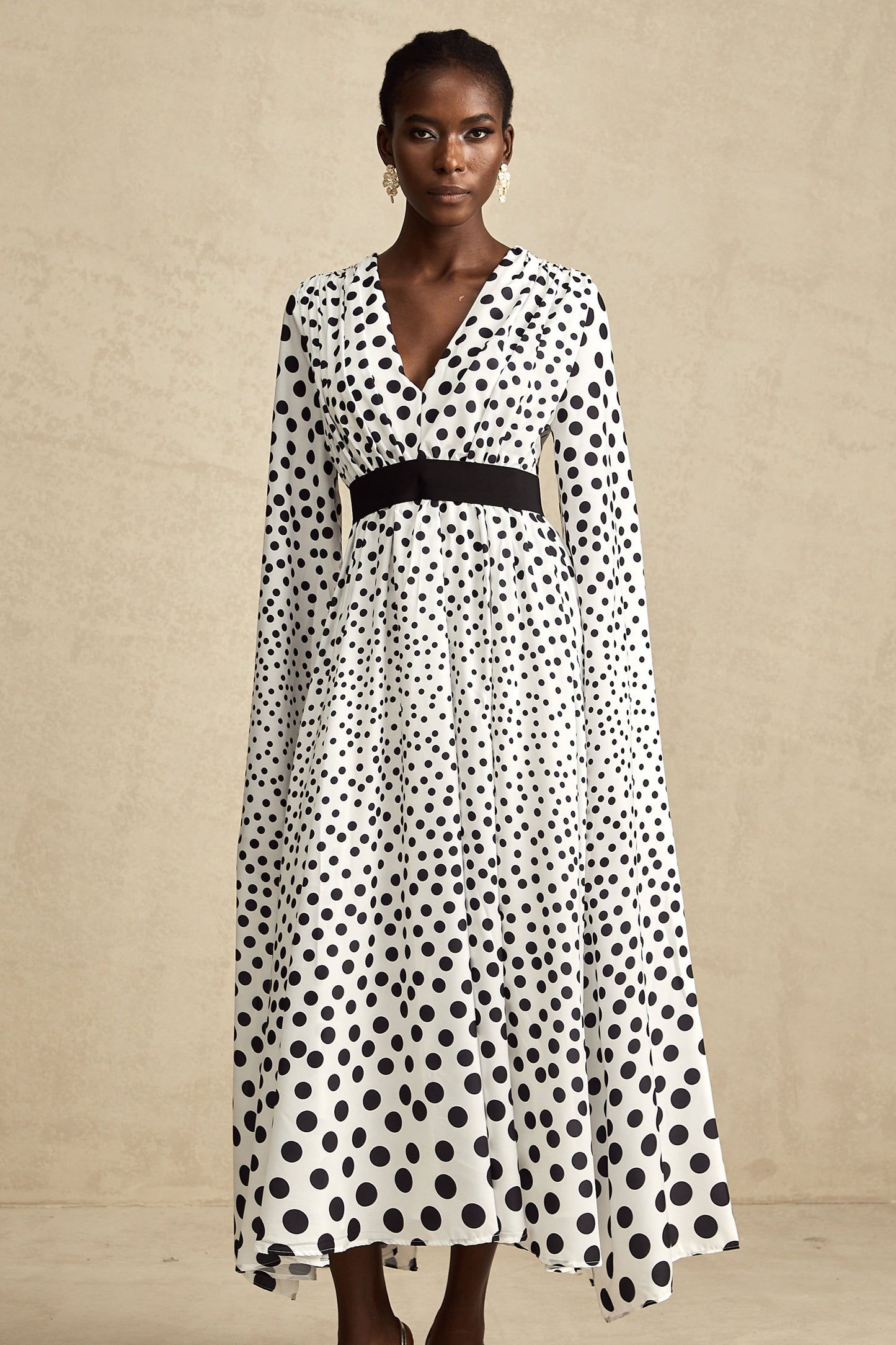 Brigitte white polka-dot slit-sleeve midi dress (US Only)