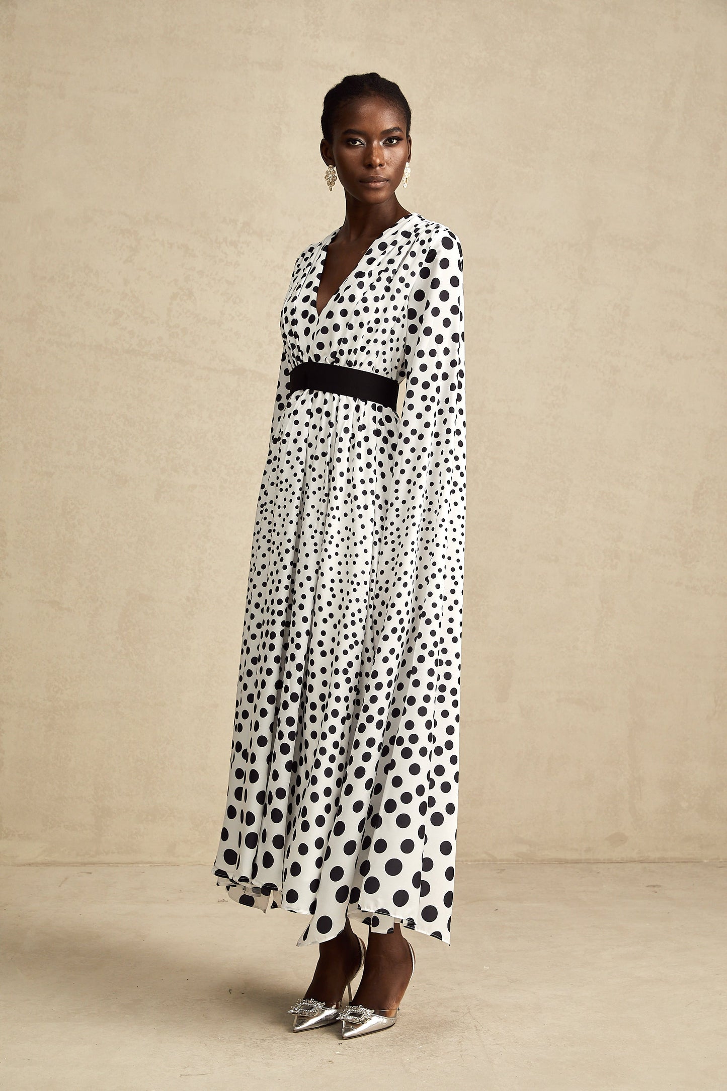 Brigitte white polka-dot slit-sleeve midi dress (US Only)