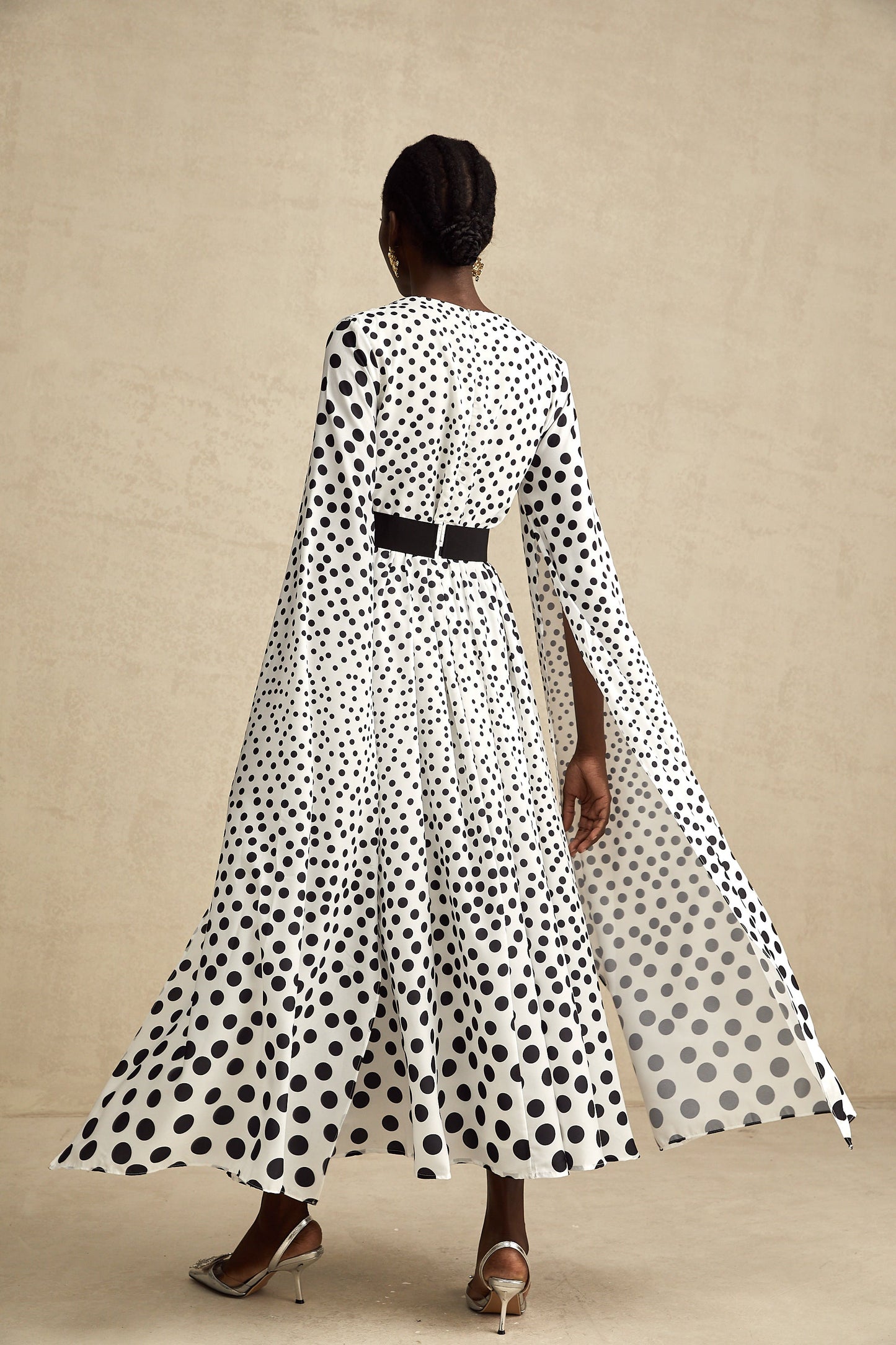 Brigitte white polka-dot slit-sleeve midi dress (US Only)