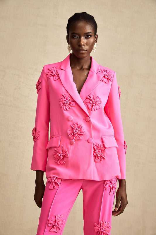 Amélie-Rose pink floral jacket & trousers matching set