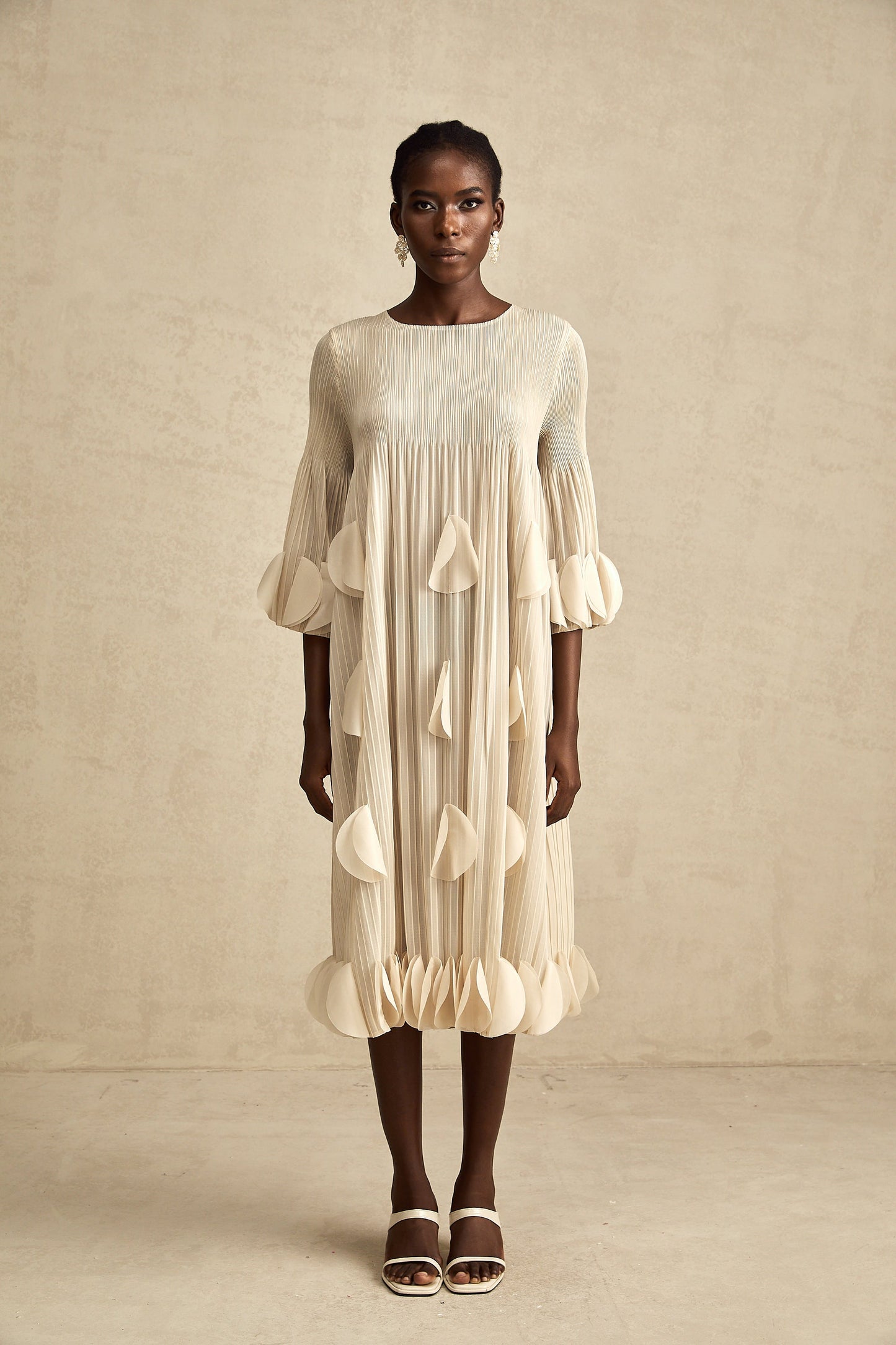 Alizée 3d-petal pleated midi dress