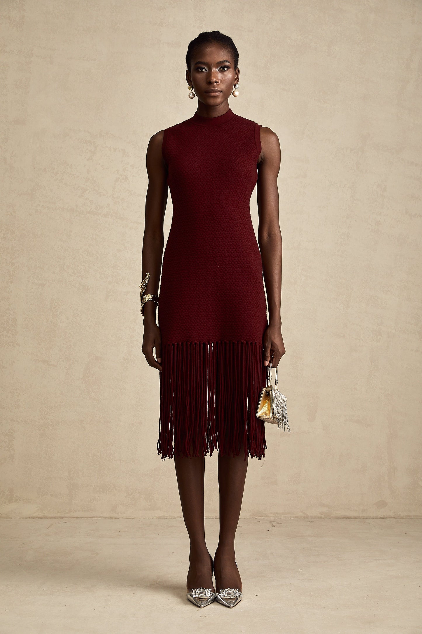 Céline red fringe-detail knitted midi dress (US Only)