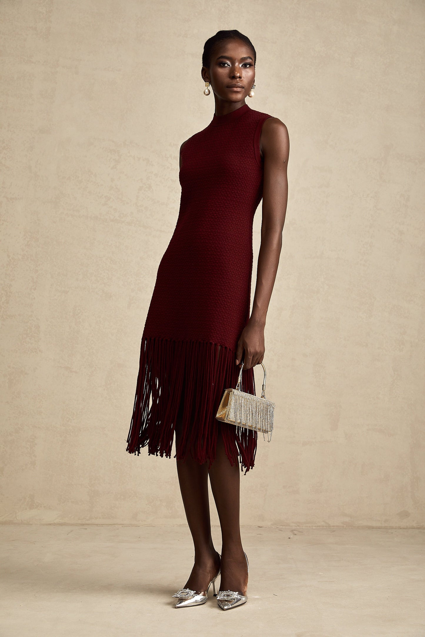 Céline red fringe-detail knitted midi dress (US Only)