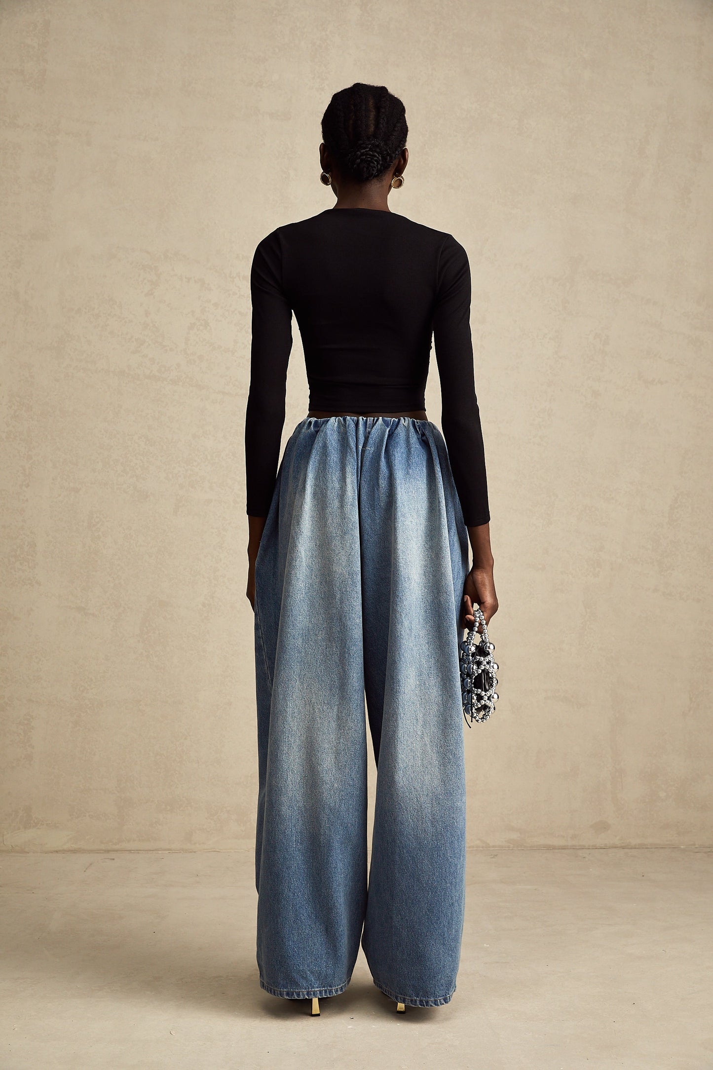 Eulalie blue pleated low-rise denim trousers