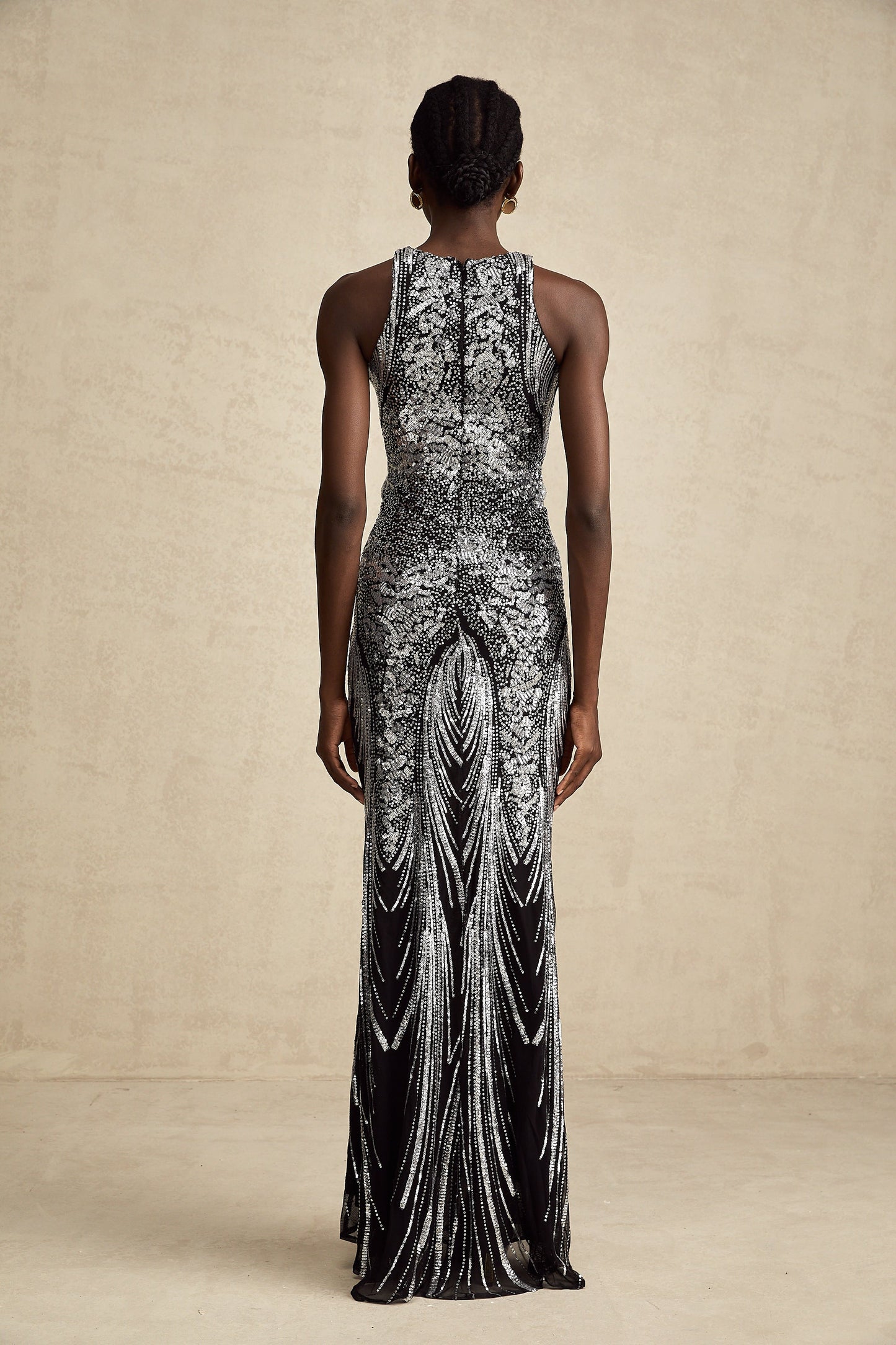 Ghislaine black embellished flared sleeveless maxi dress (US Only)