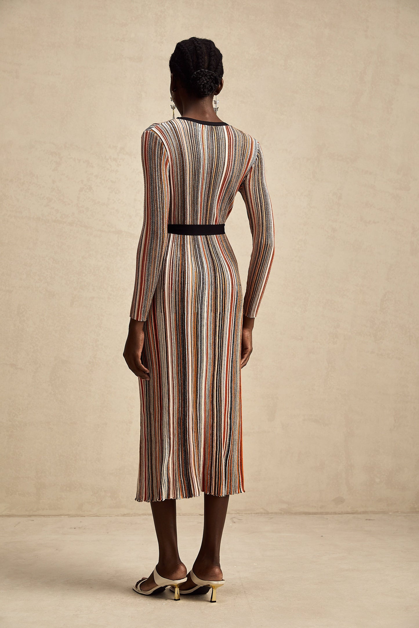 Adèle stripe wrap-design metallic midi dress