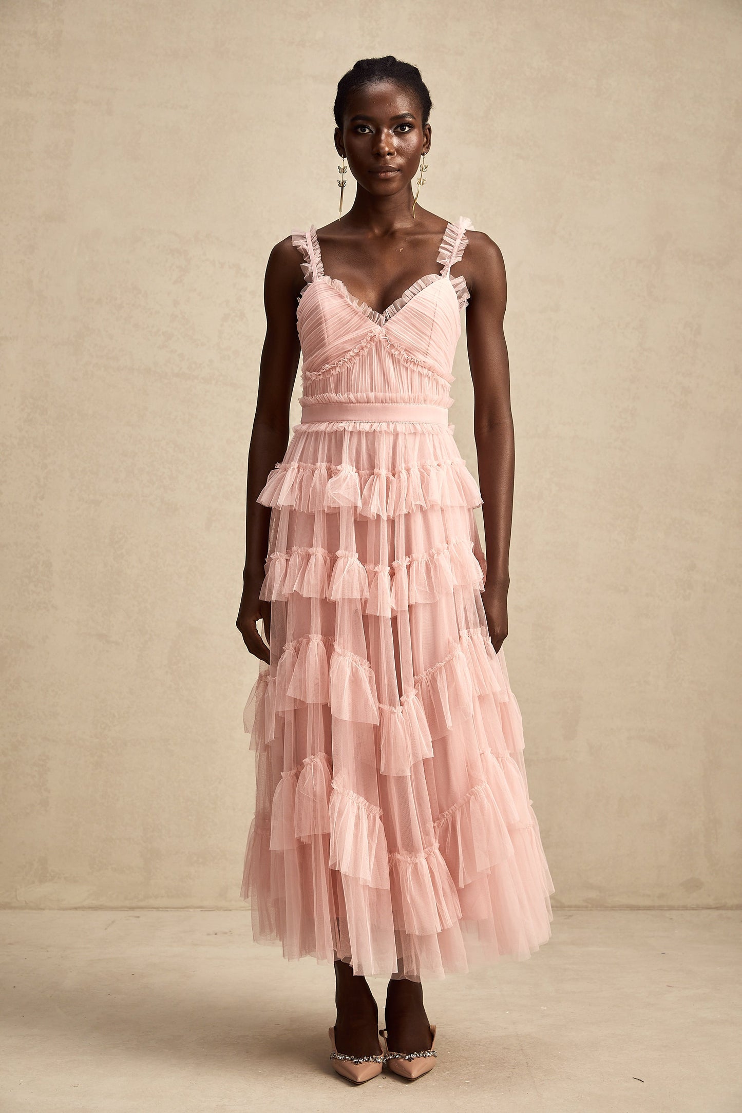 Elvire layered ruffled tulle maxi dress