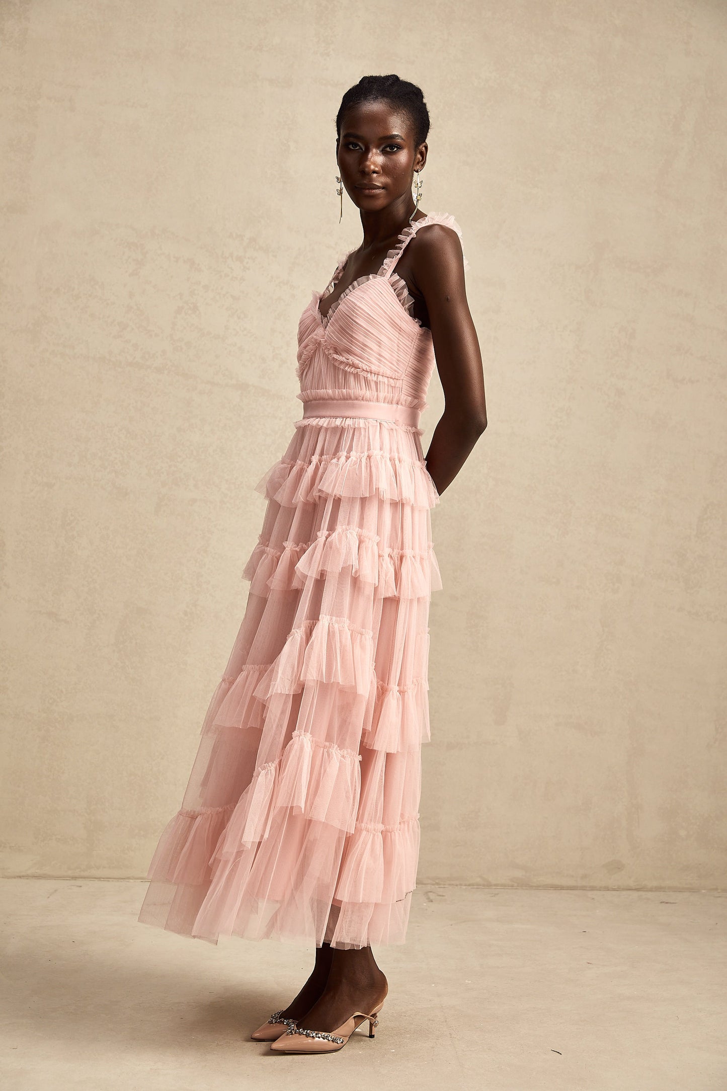 Elvire layered ruffled tulle maxi dress