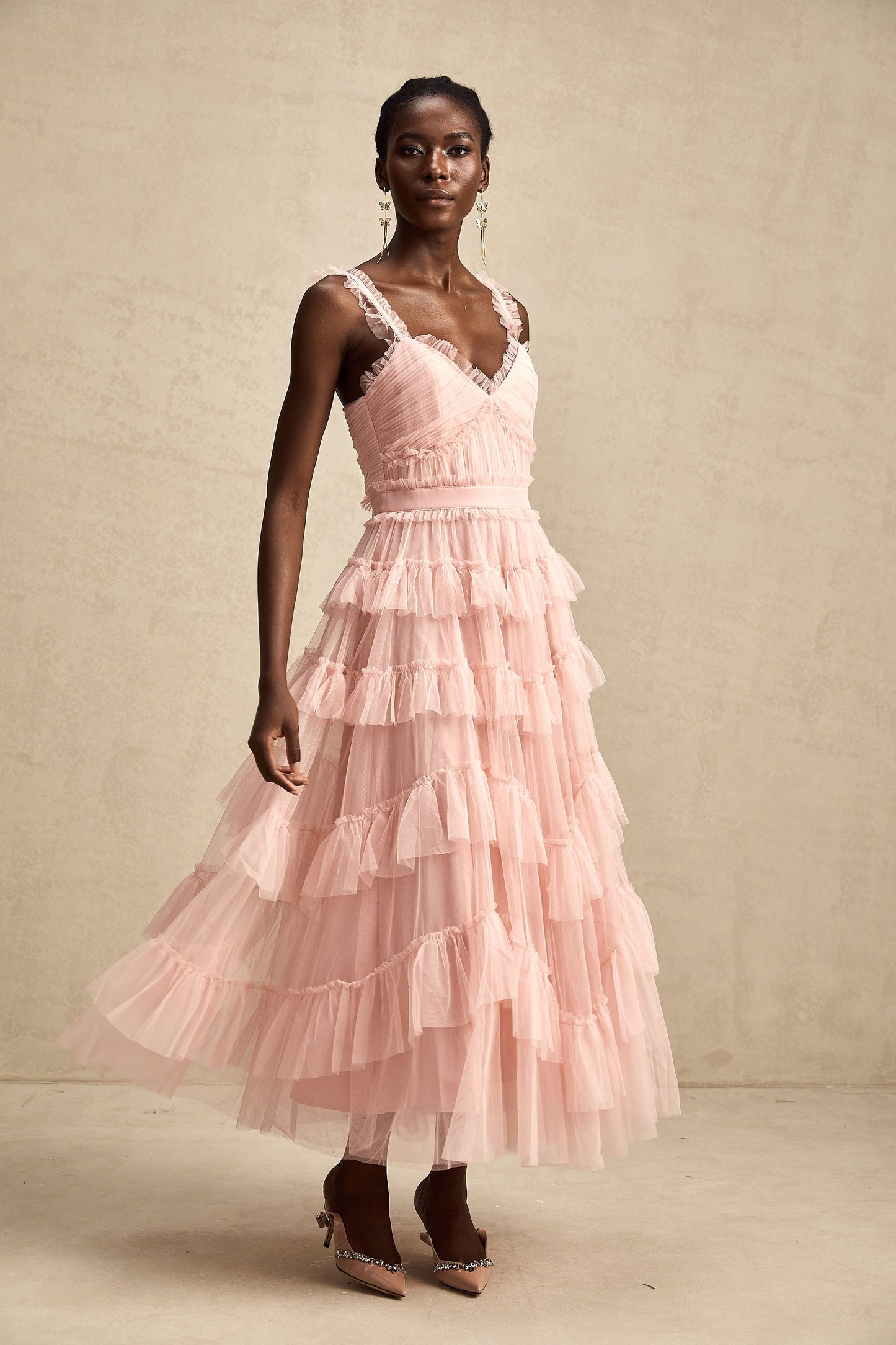 Elvire layered ruffled tulle maxi dress