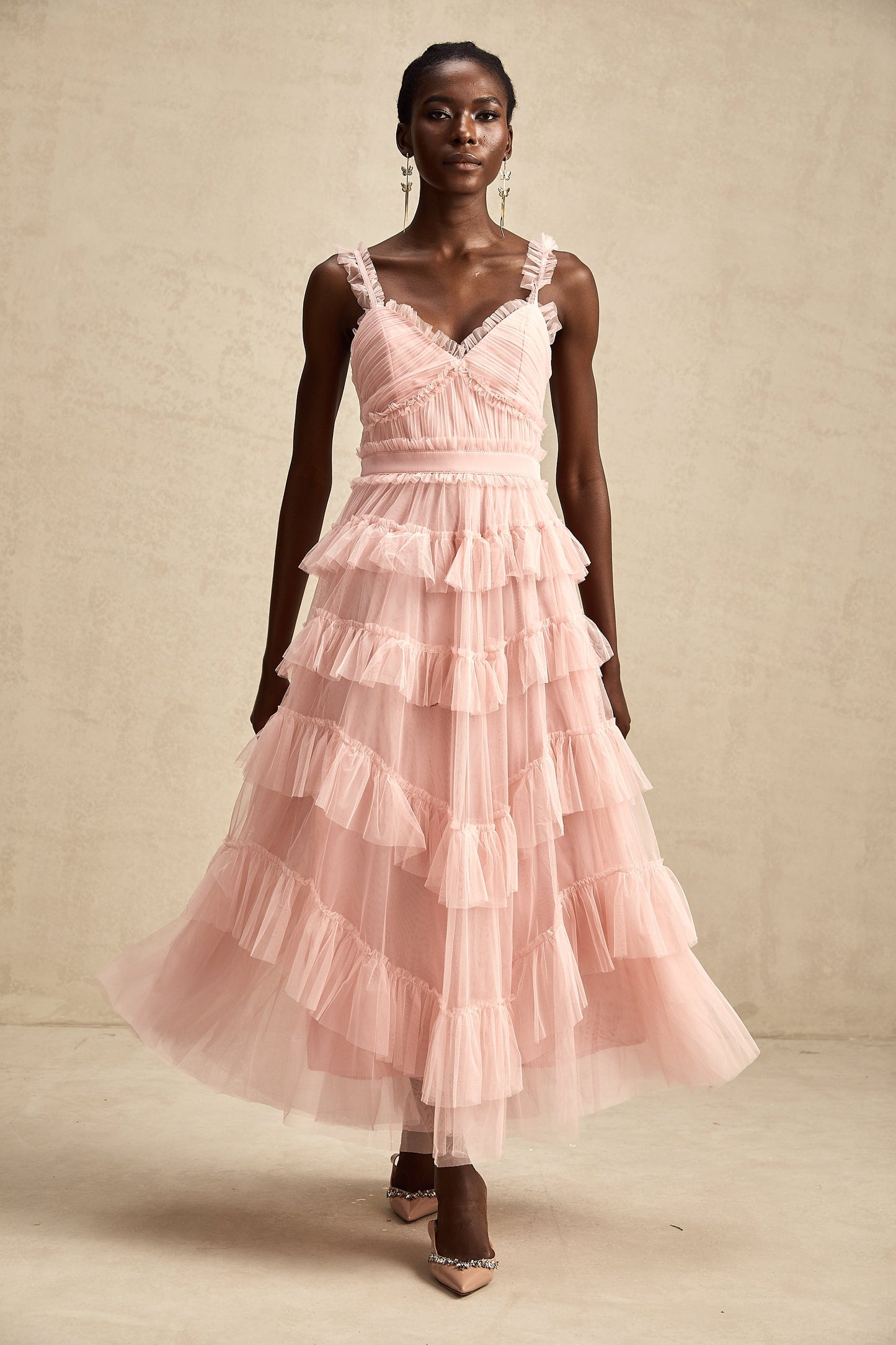 Elvire layered ruffled tulle maxi dress