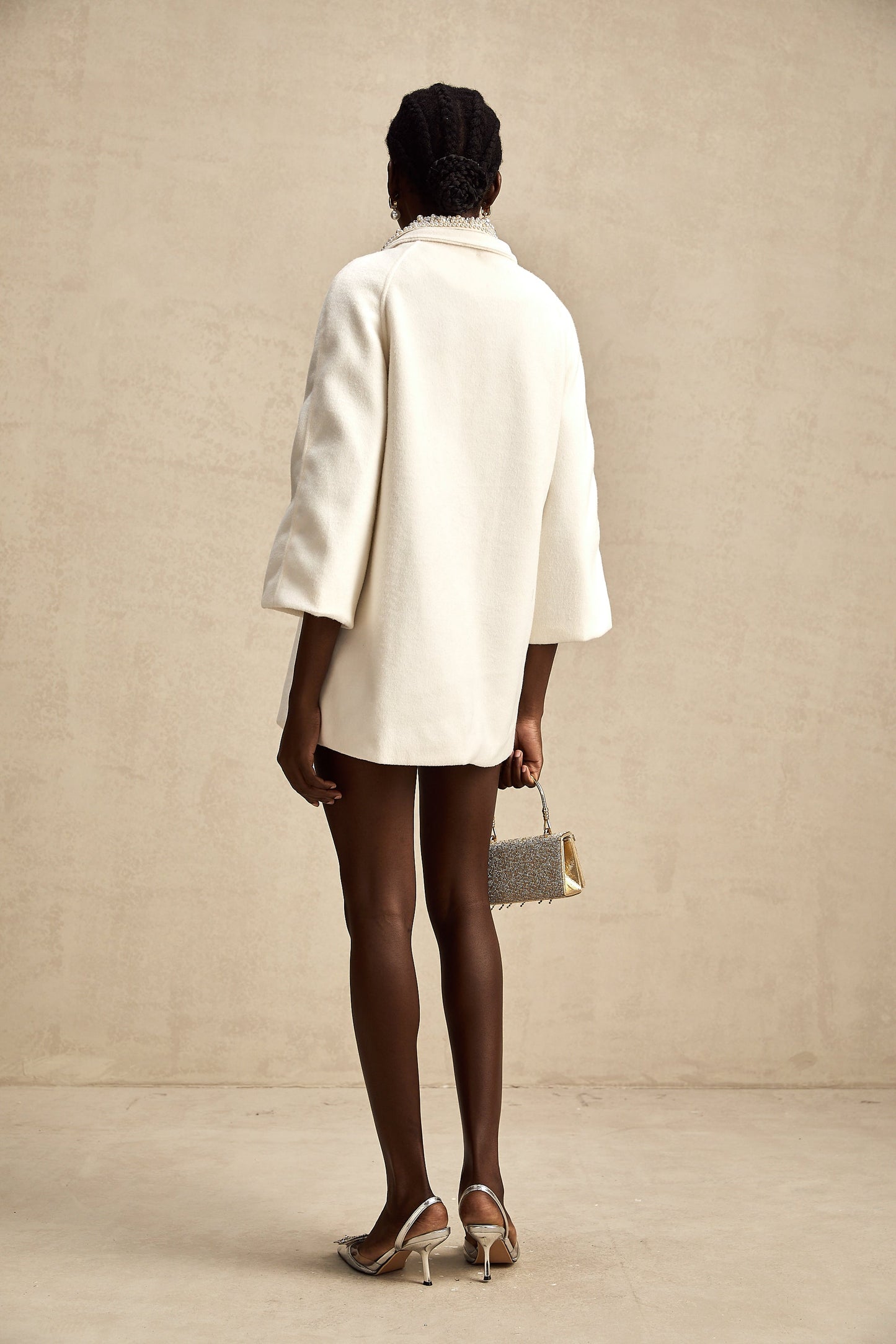 Fabienne white embellished woolen coat