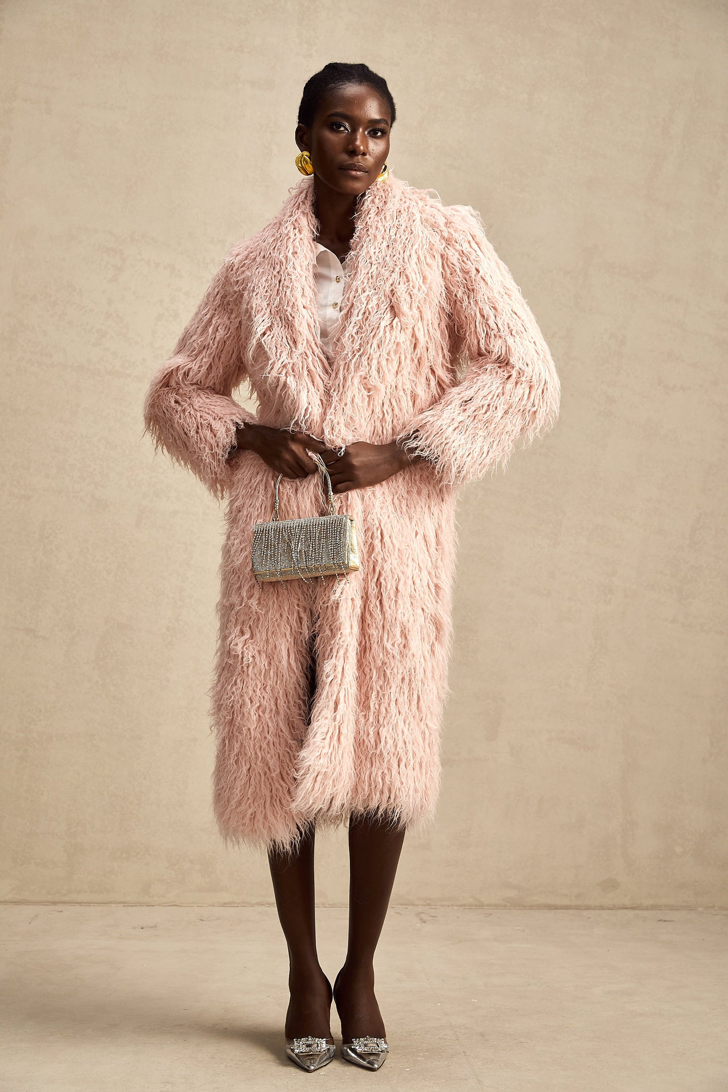 Mélanie pink faux-fur open-front coat