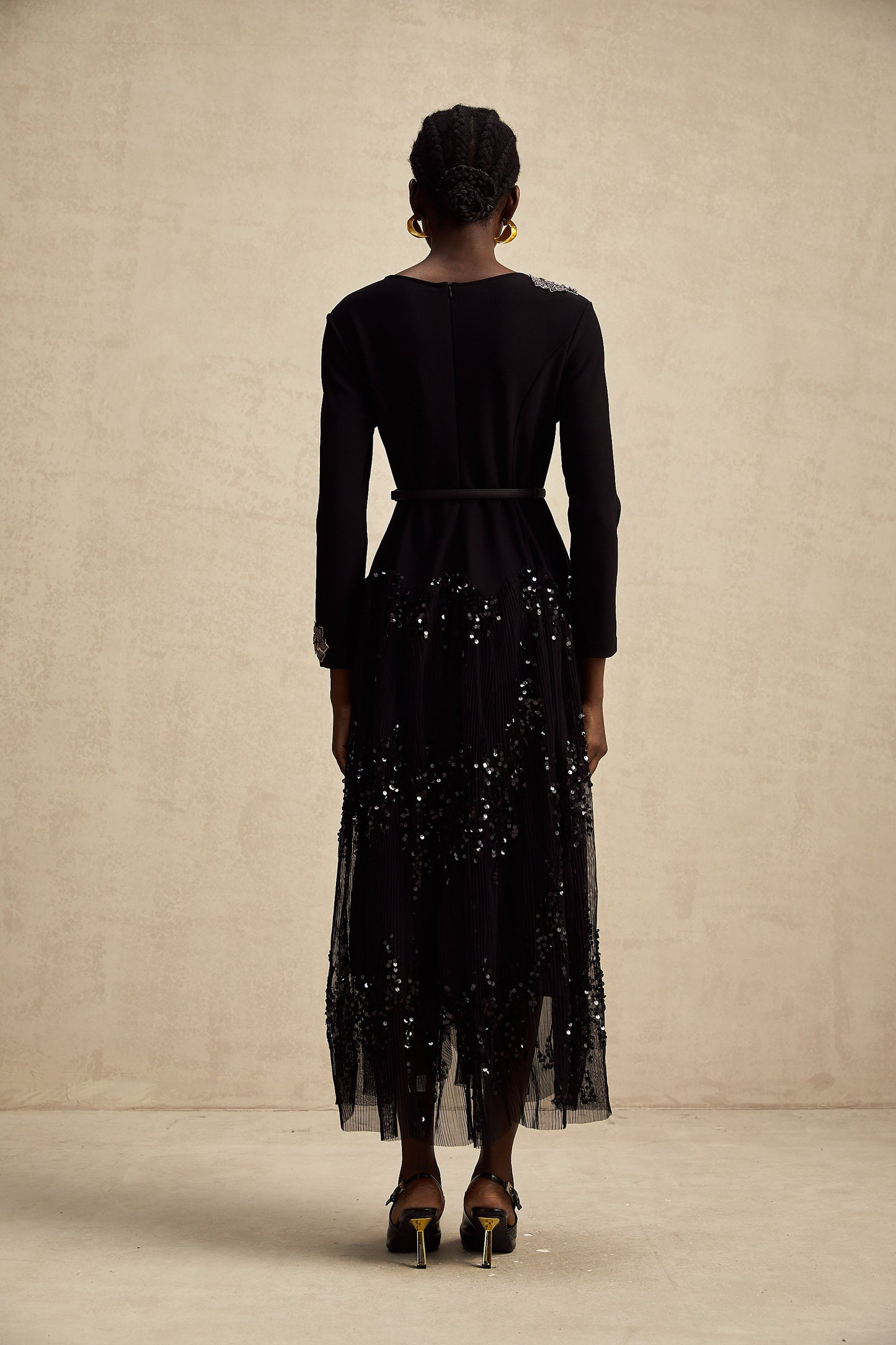 Carole black tulle-panel studded midi dress (US Only)
