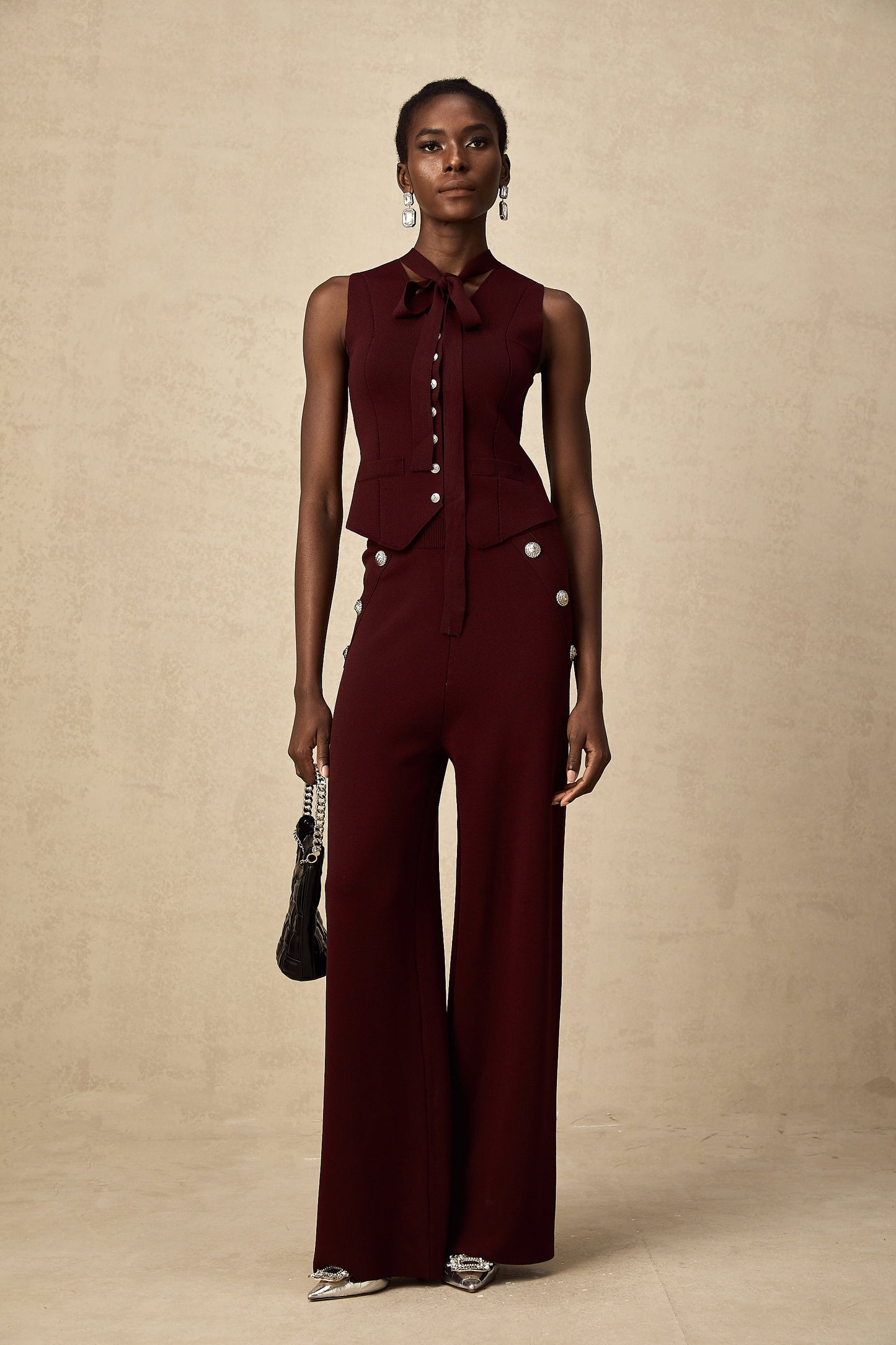 Calandra dark-red knitted vest & trousers matching set