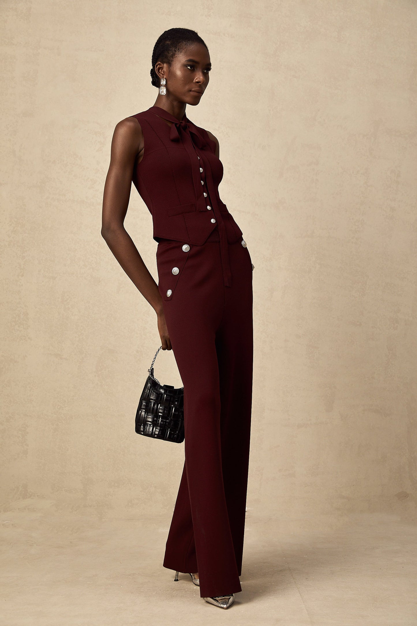 Calandra dark-red knitted vest & trousers matching set