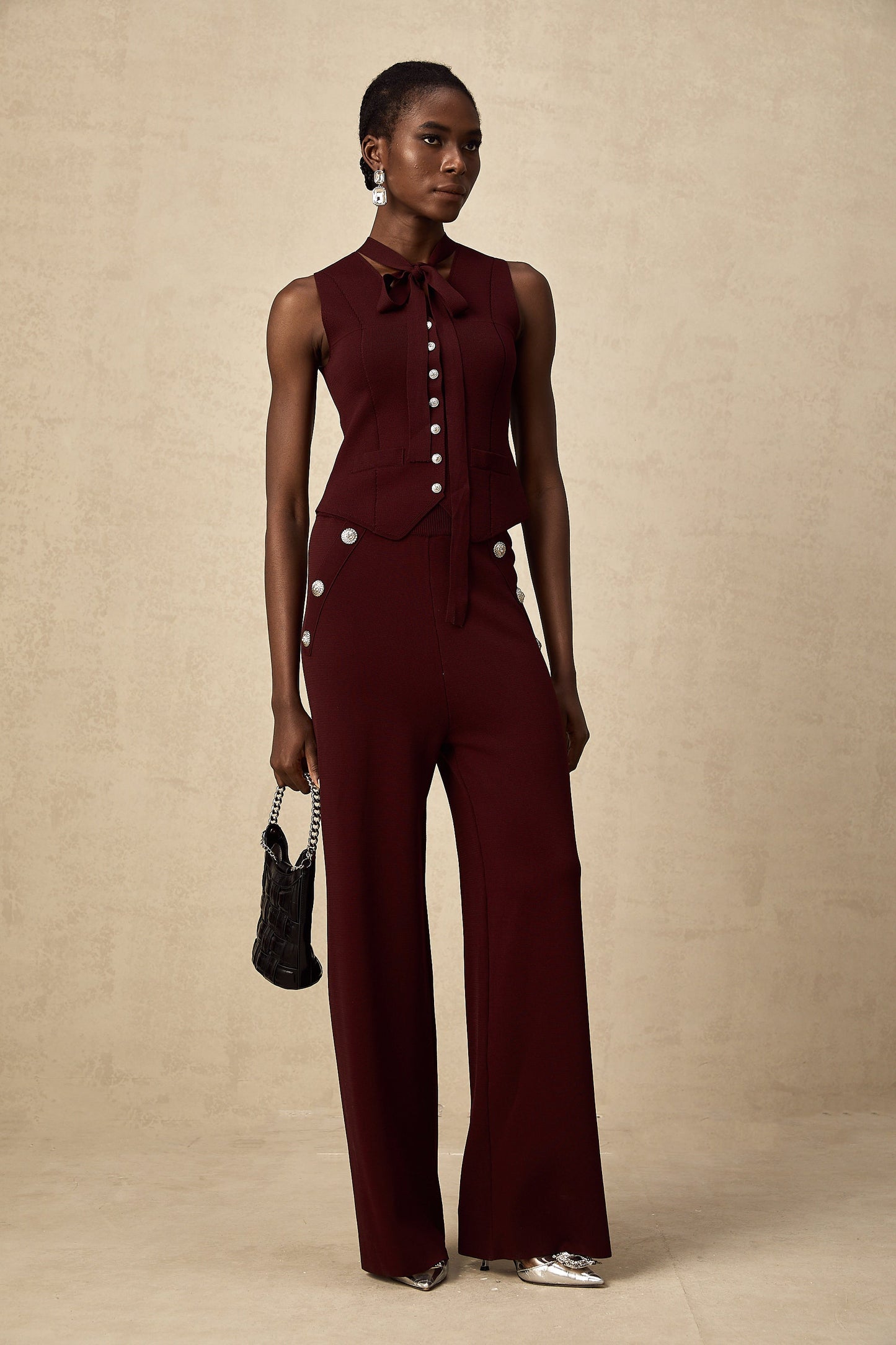 Calandra dark-red knitted vest & trousers matching set