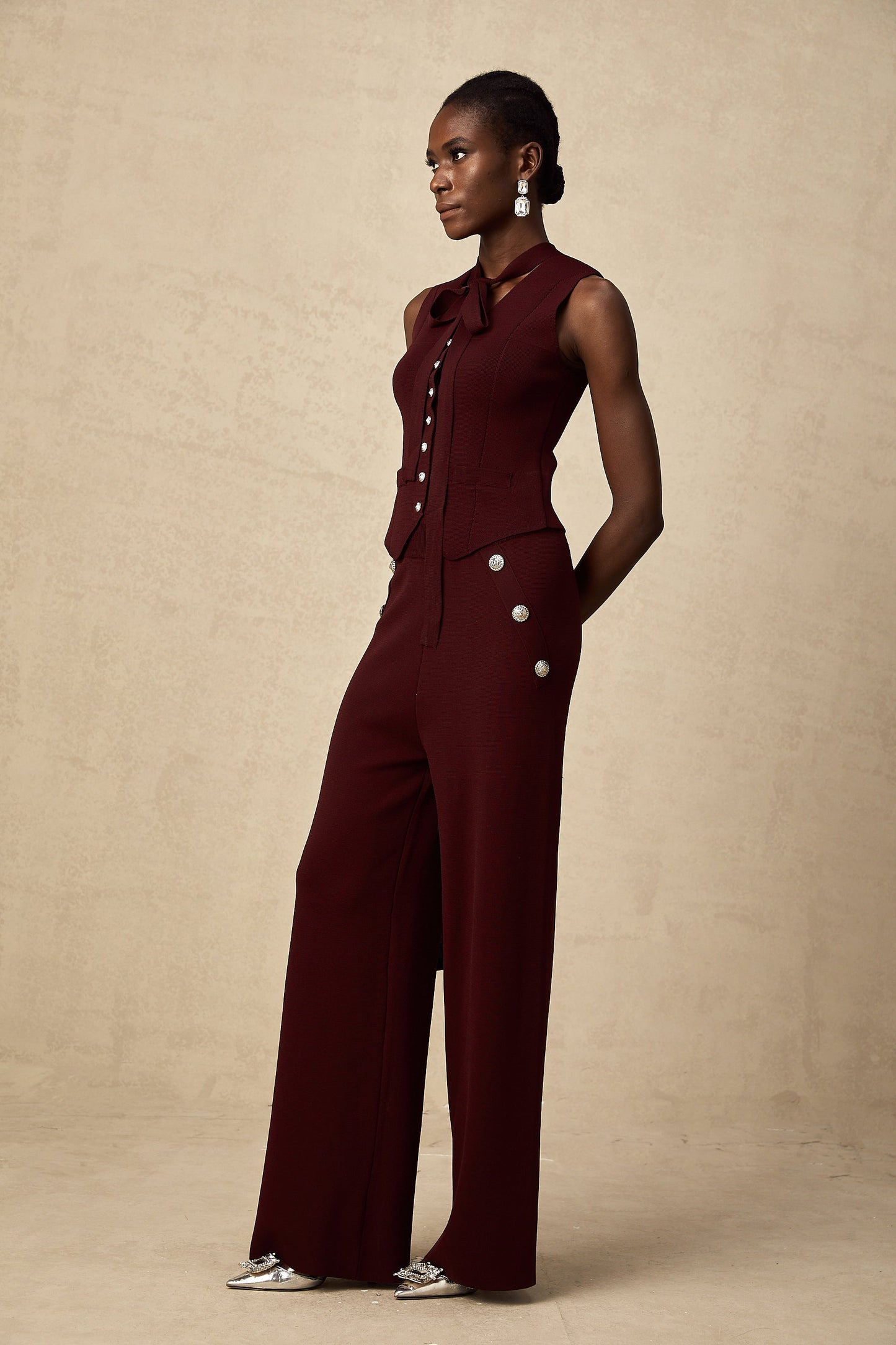 Calandra dark-red knitted vest & trousers matching set