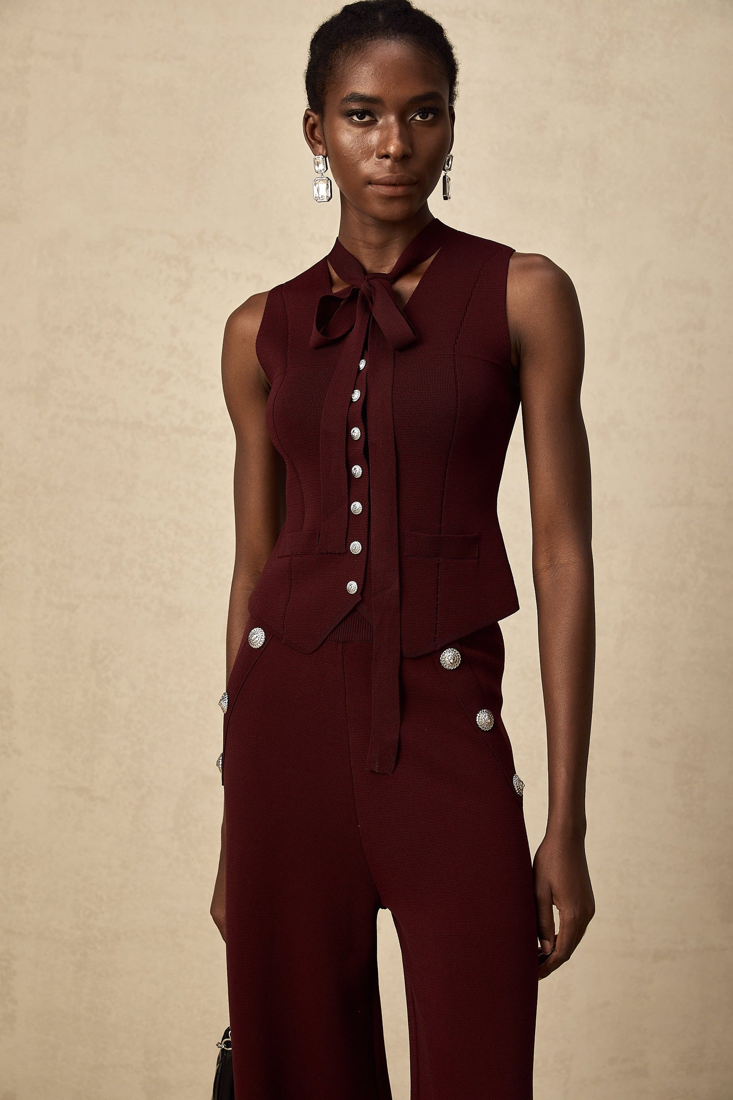 Calandra dark-red knitted vest & trousers matching set
