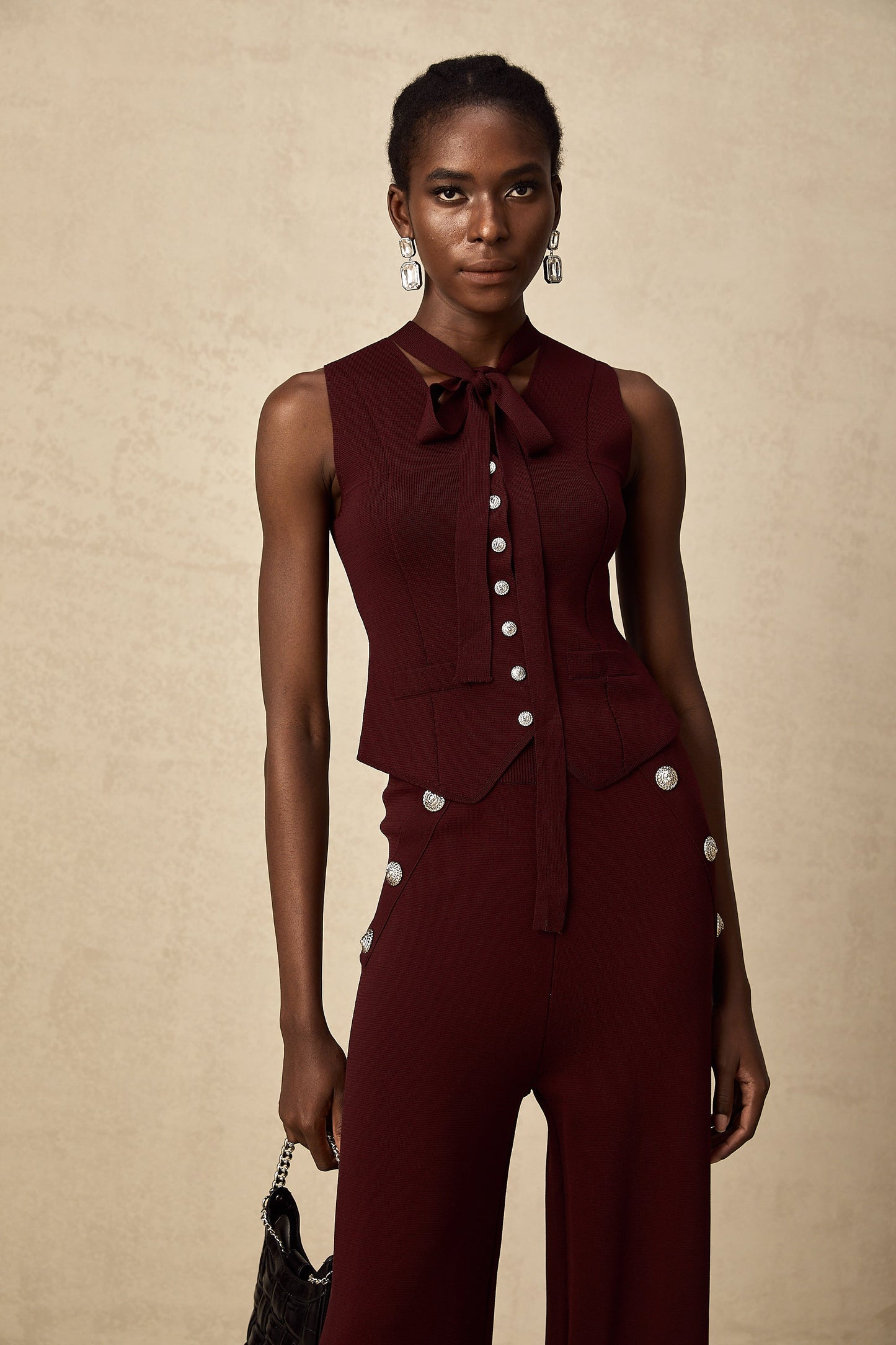 Calandra dark-red knitted vest & trousers matching set