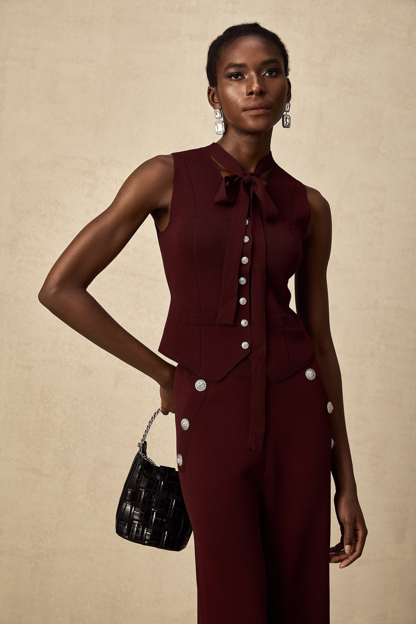 Calandra dark-red knitted vest & trousers matching set