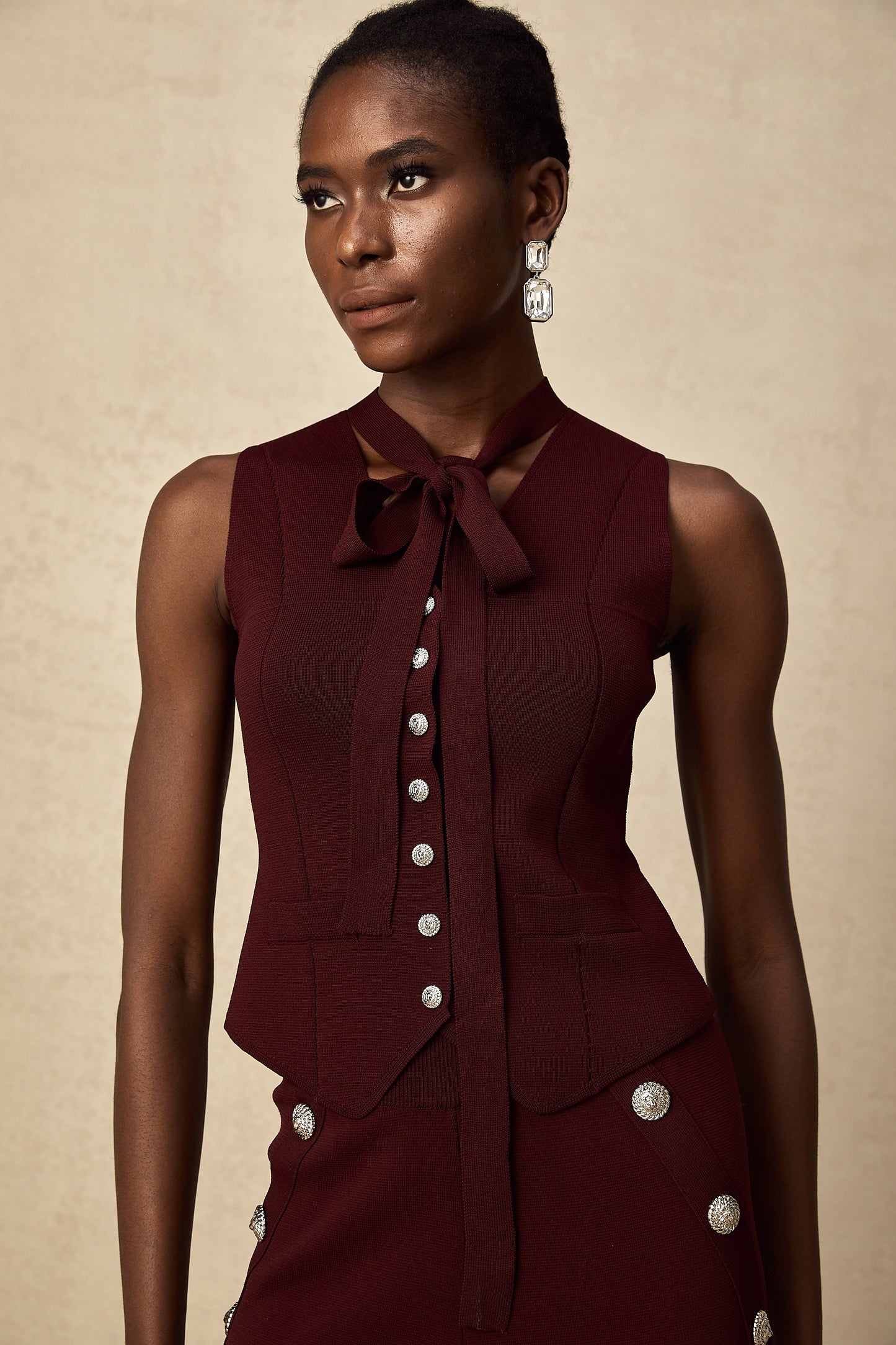 Calandra dark-red knitted vest & trousers matching set