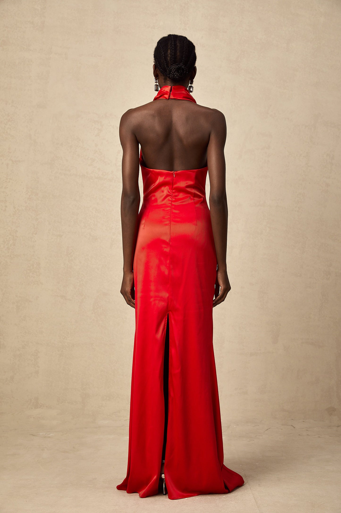 Alix red halterneck draped satin maxi dress (US Only)