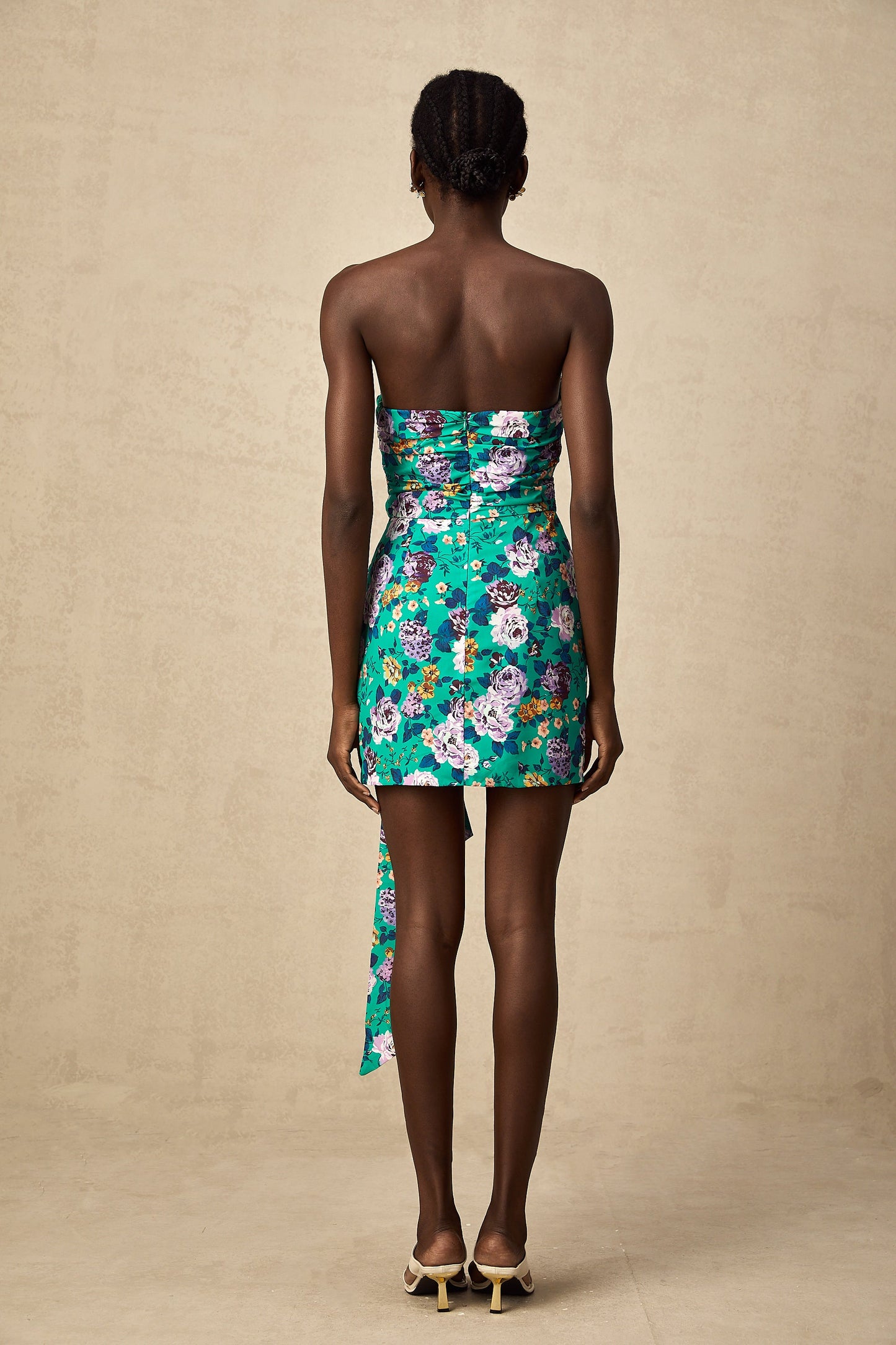 Abby green floral ruched mini dress