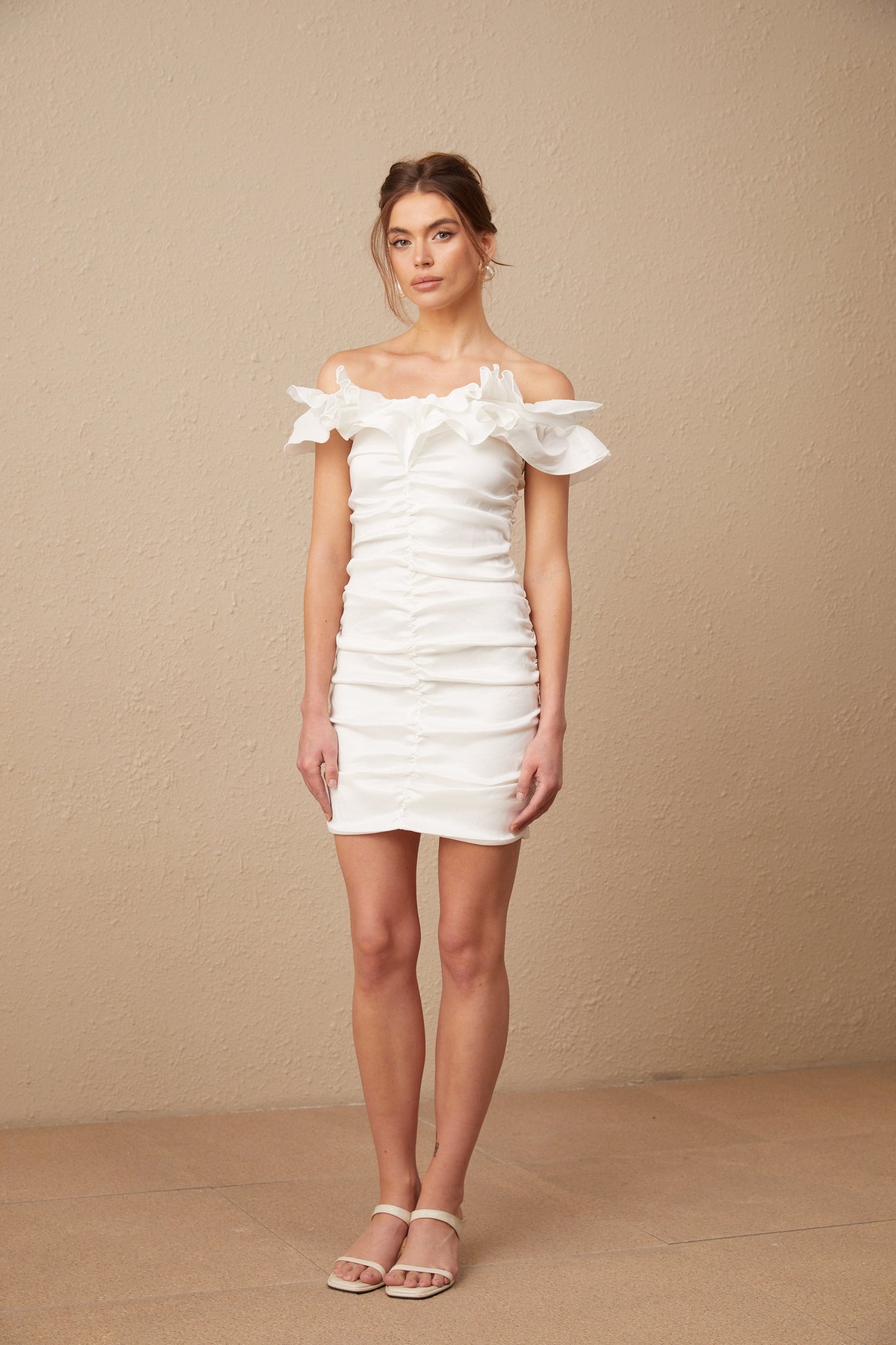 Aïssatou white off-shoulder ruffled mini dress (US Only)