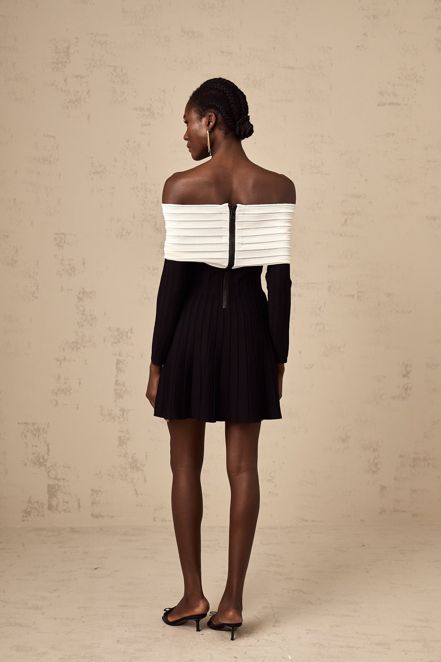 Justine black off-shoulder bow knit mini dress (US Only)