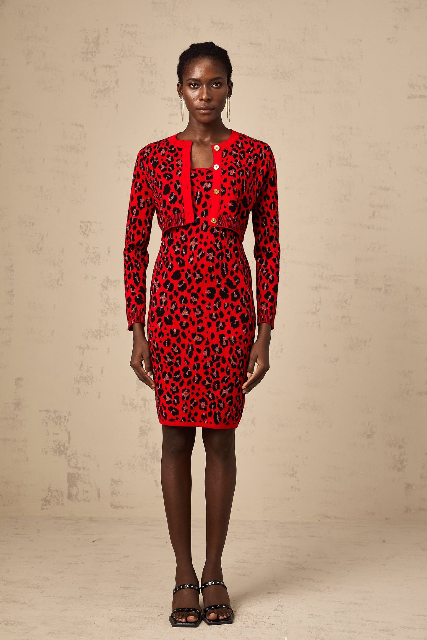 Honorine red leopard-print lurex matching set