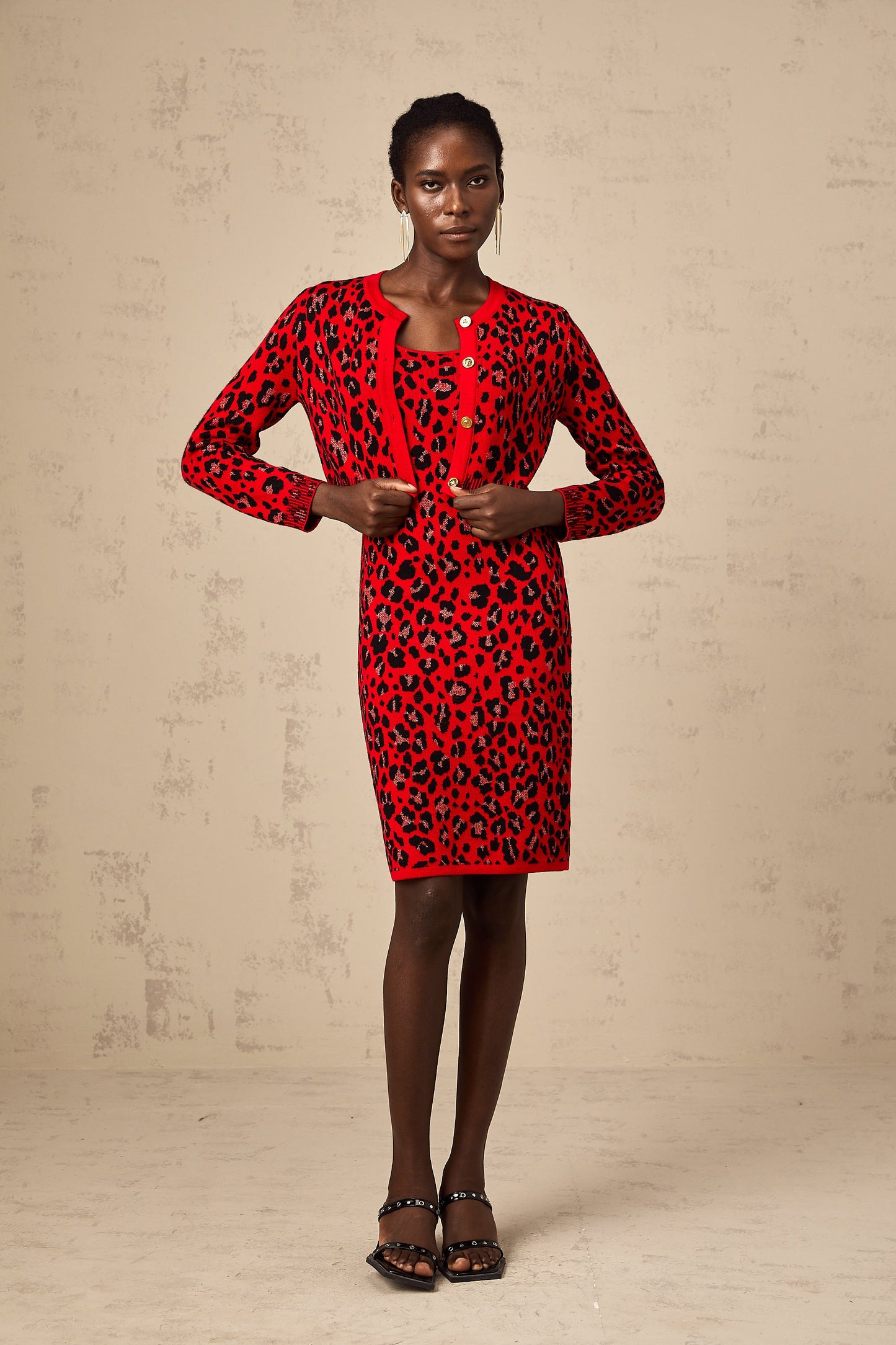 Honorine red leopard-print lurex matching set