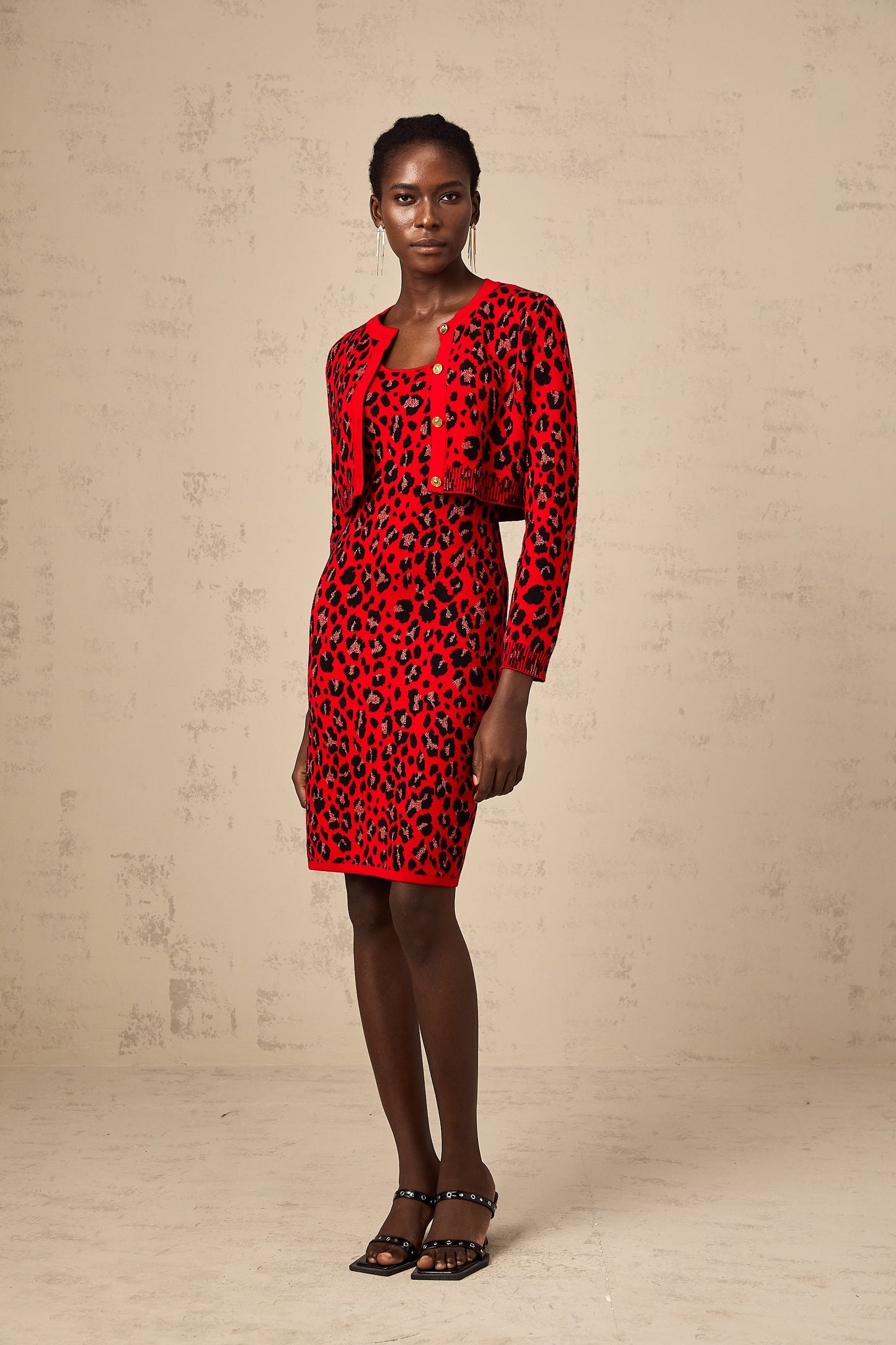 Honorine red leopard-print lurex matching set