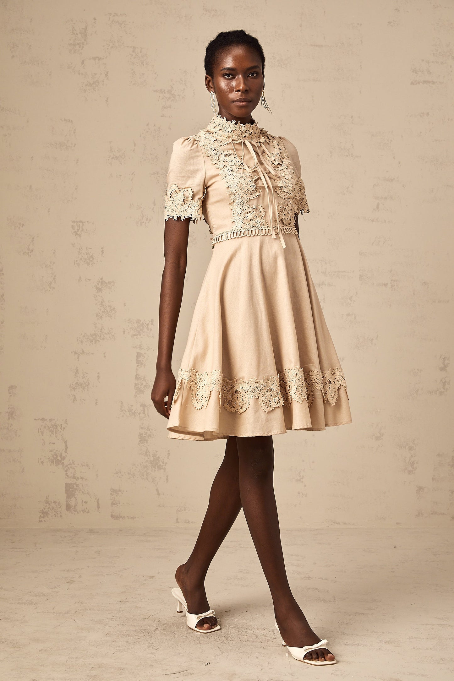 Axelle corded-lace flared mini dress