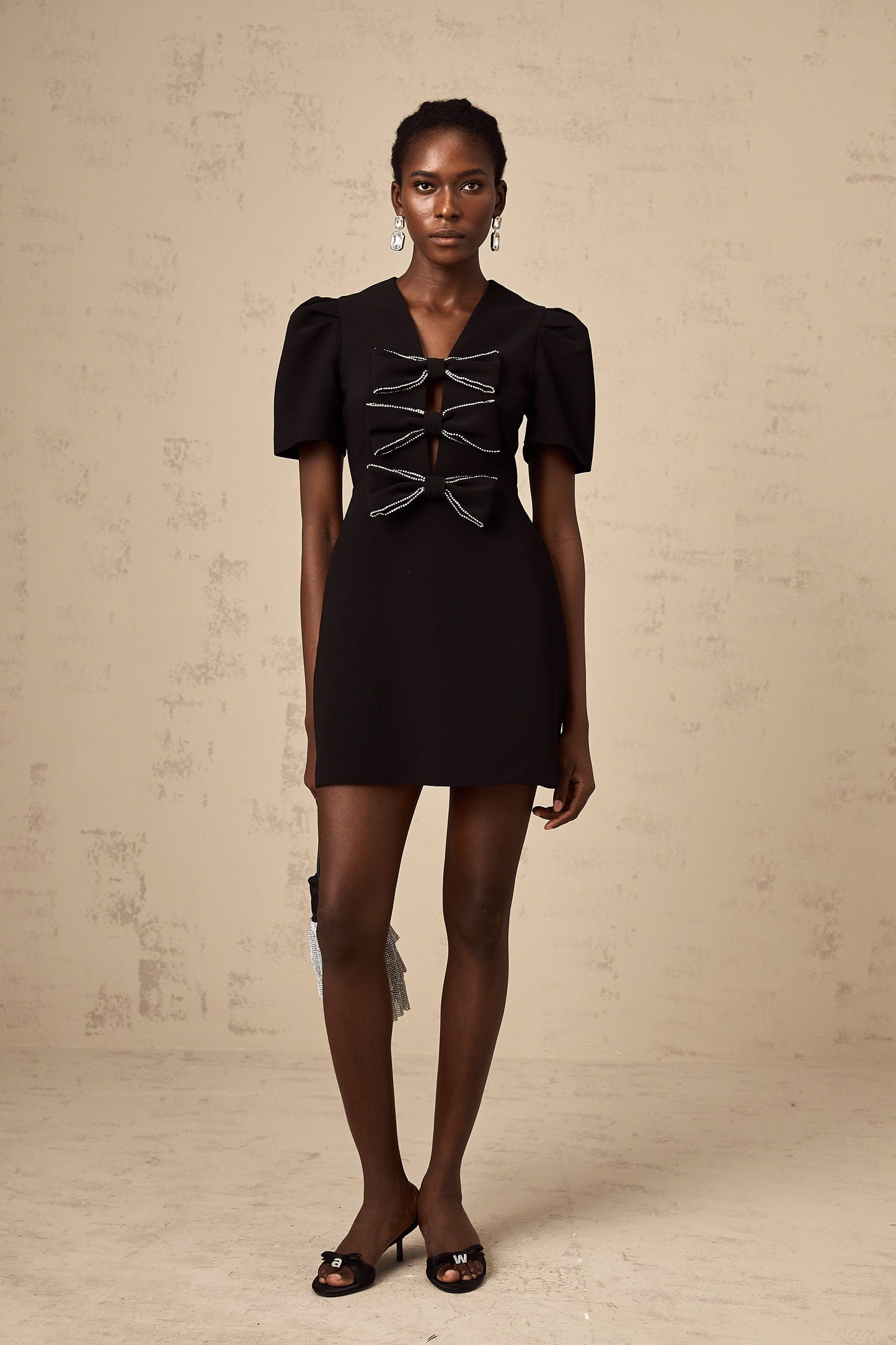 Tania black bowknot embellished mini dress (US Only)