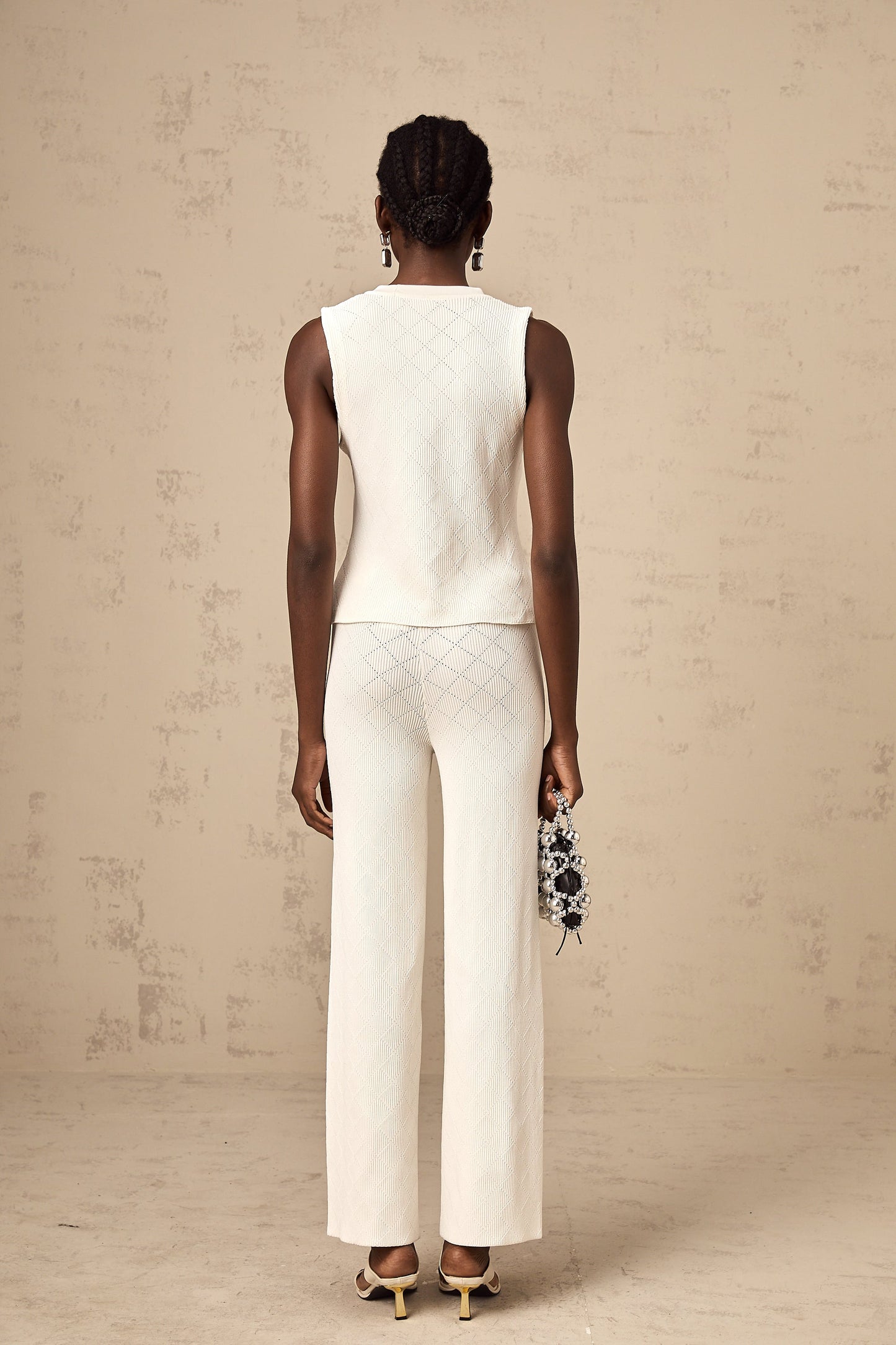 Clothilde white knitted top & trousers matching set