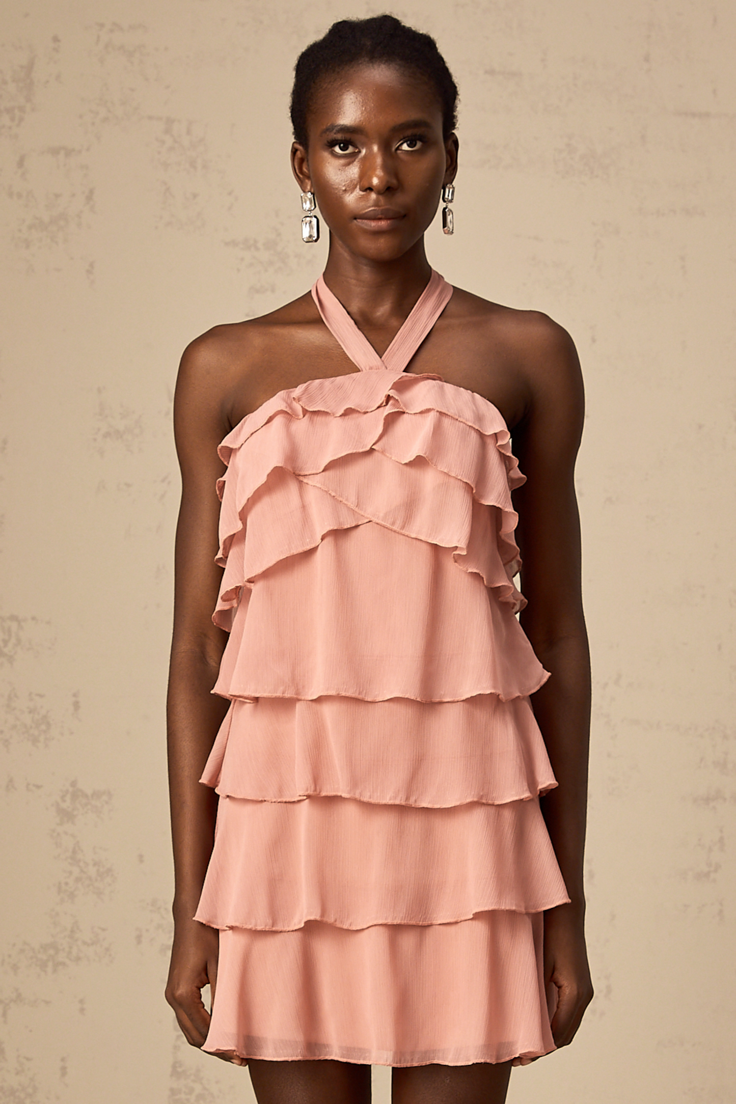 Briar pink tiered halterneck mini dress (US Only)