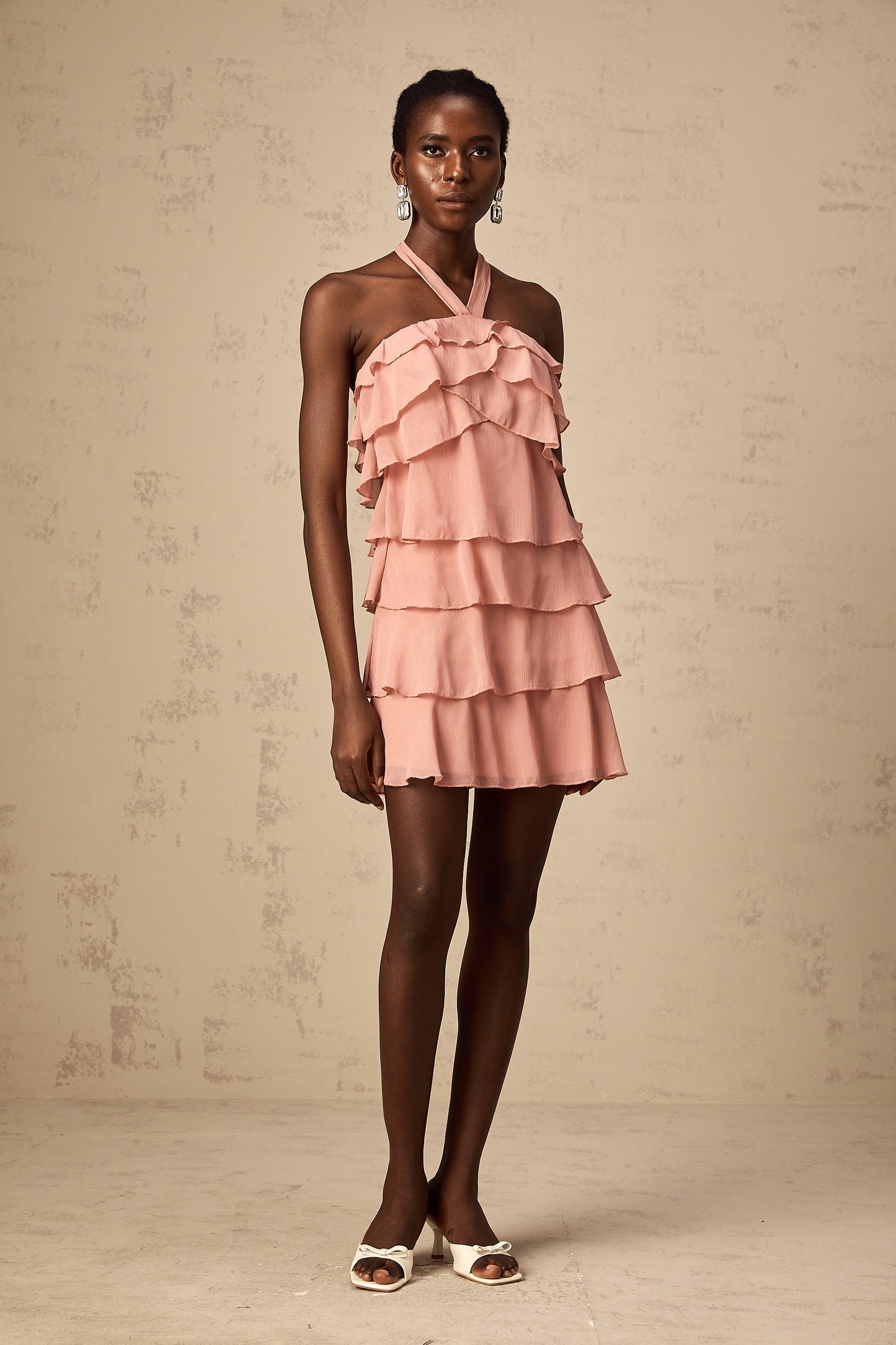 Briar pink tiered halterneck mini dress (US Only)