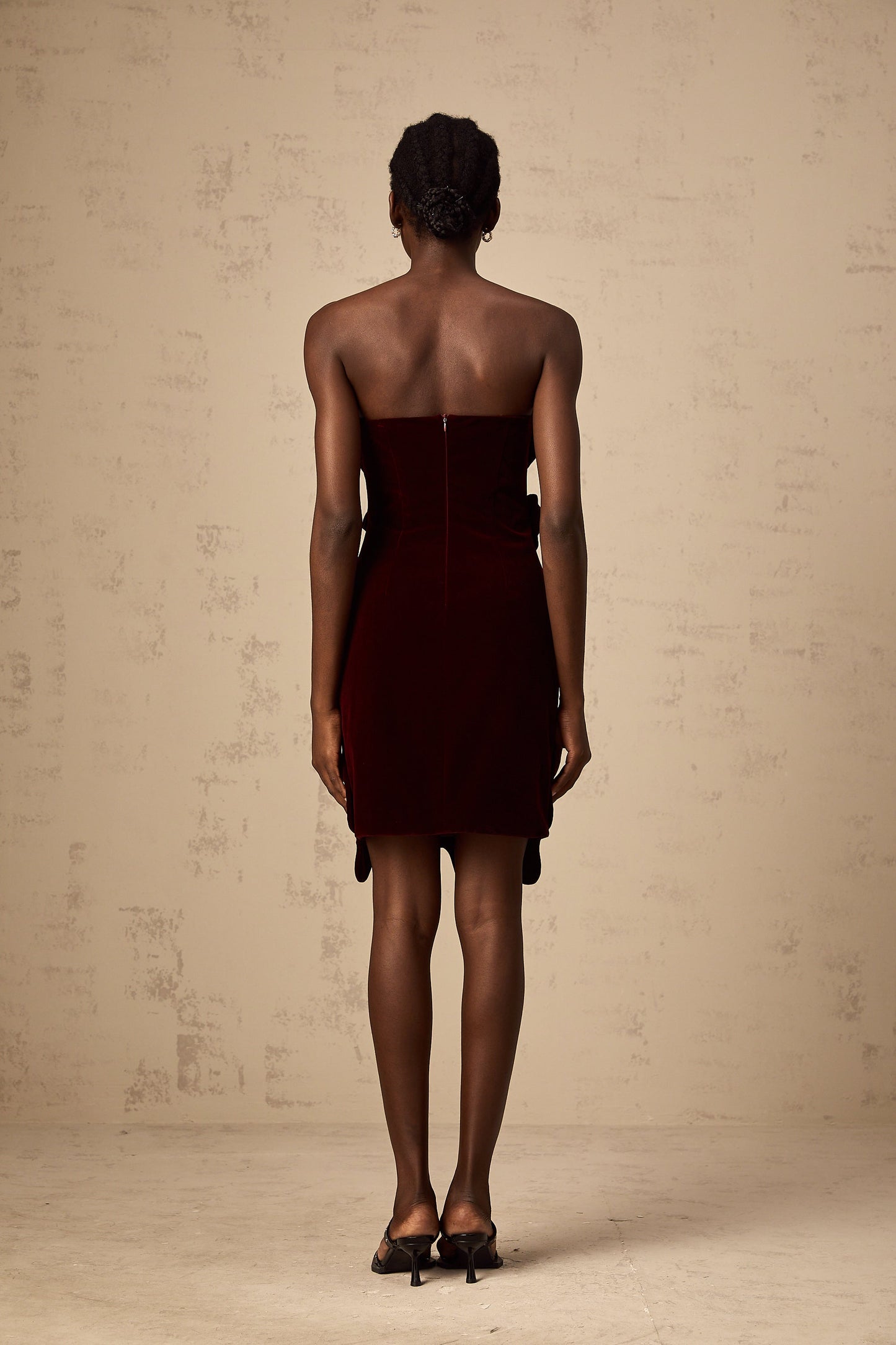 Maïwenn red floral-appliqué velvet mini dress
