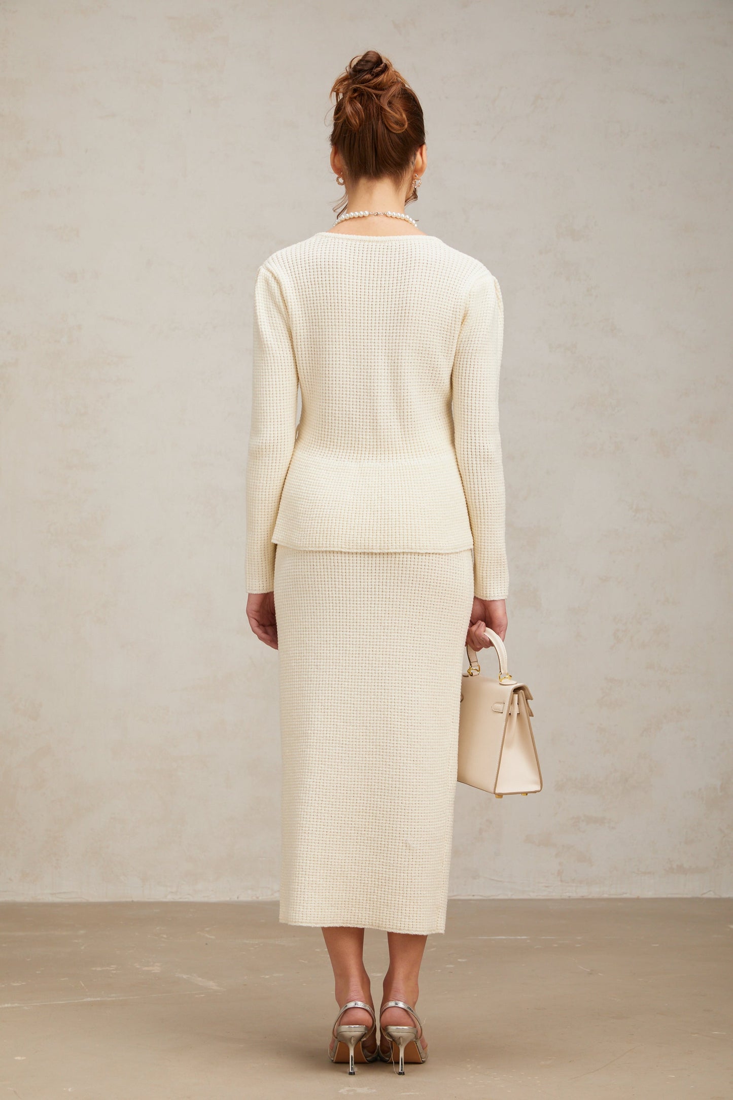 Manon white knitted top & skirt matching set