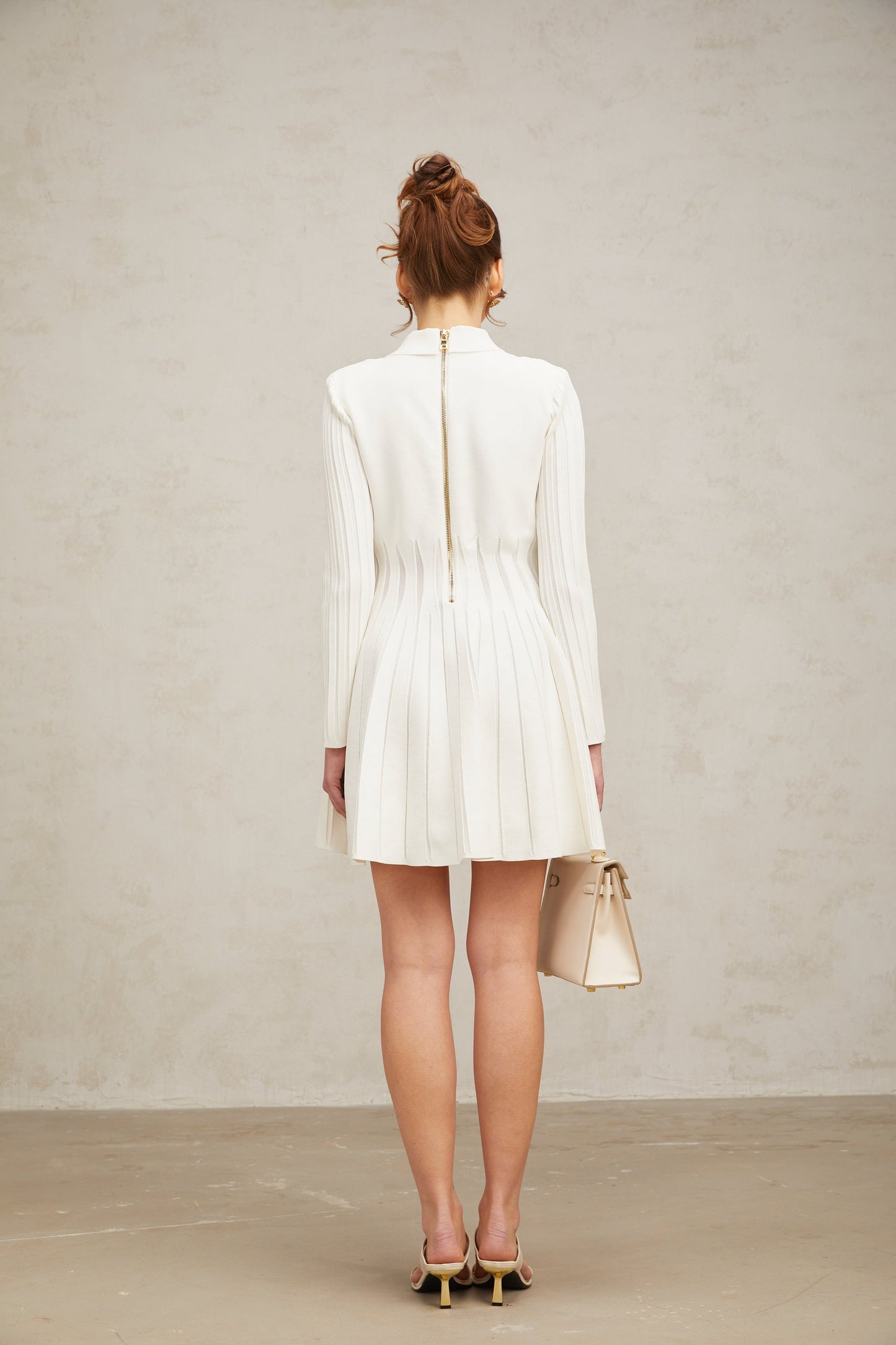 Emeline white pleated knit mini dress (US Only)