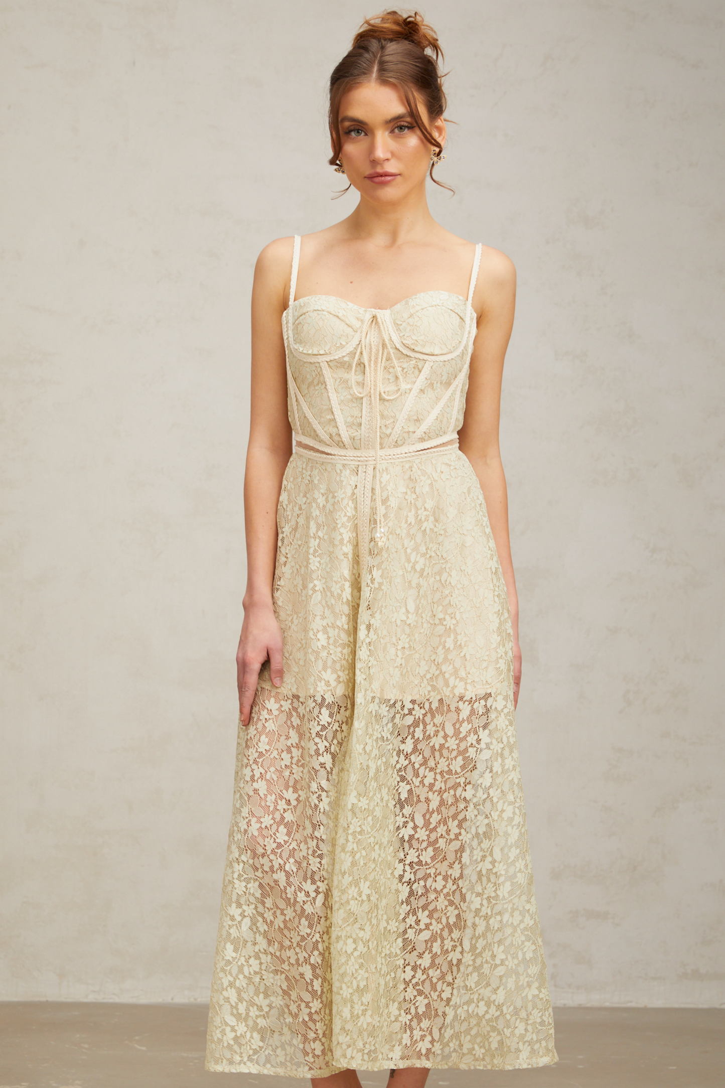 Yasmine light-green floral embroidery midi dress
