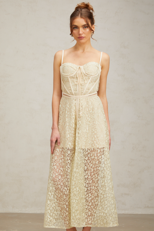 Yasmine light-green floral embroidery midi dress