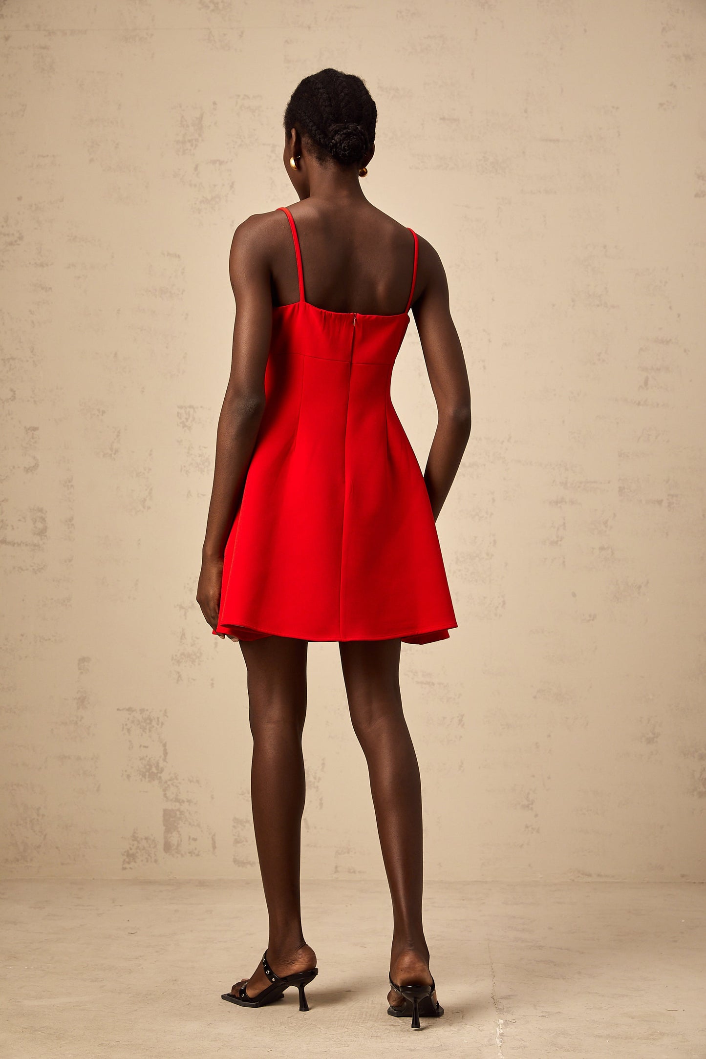 Mignon rose-appliqué flared mini dress in Red