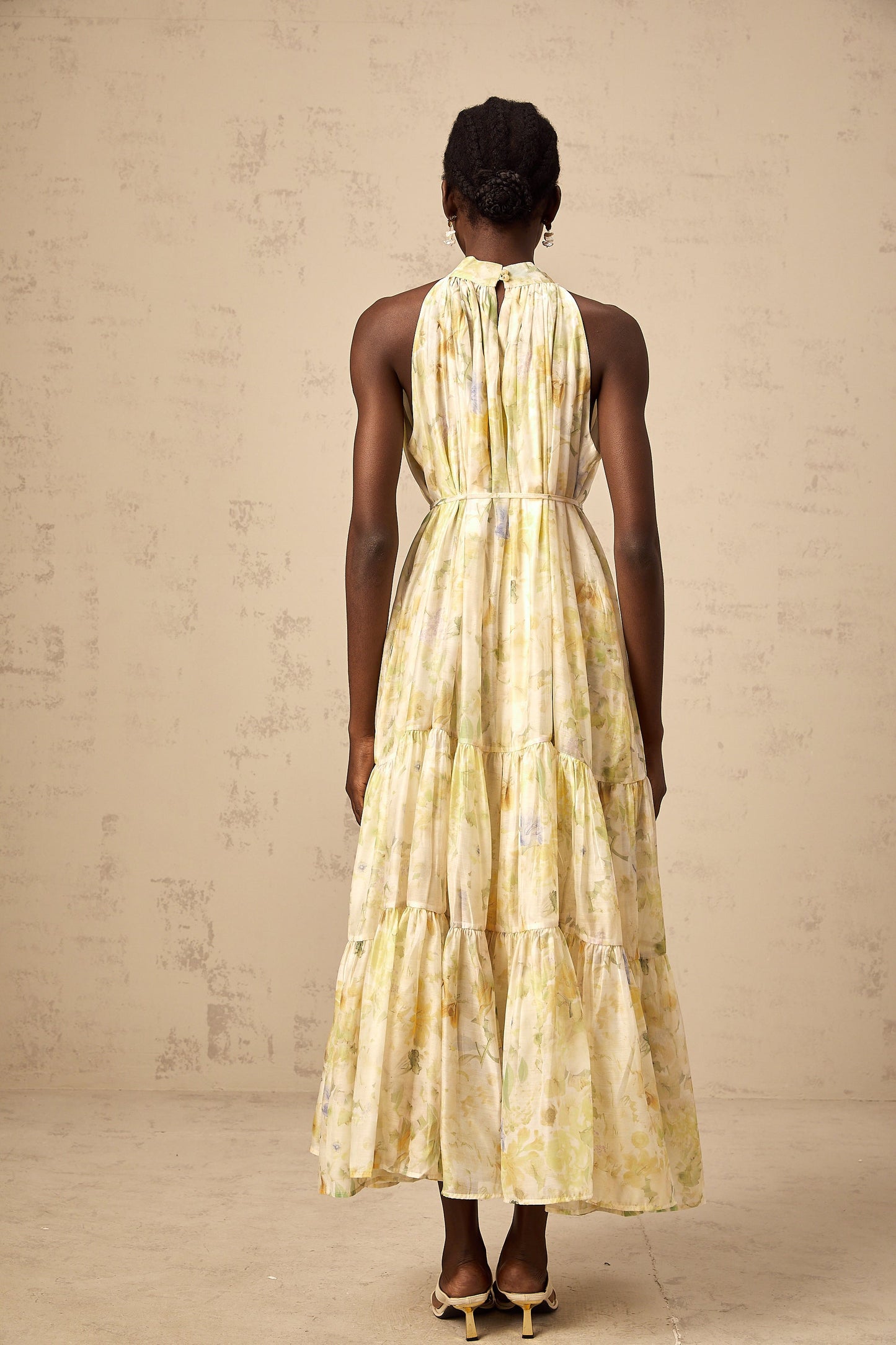 Ulani floral-print sleeveless midi dress in Yellow