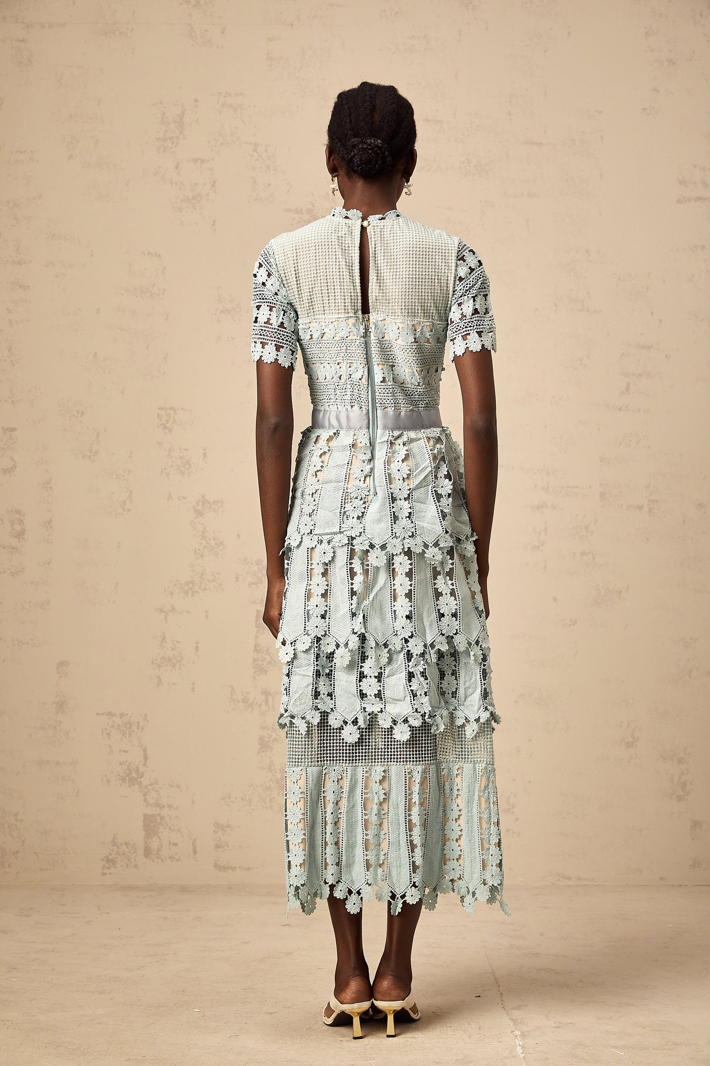 Océane green floral embroidery midi dress